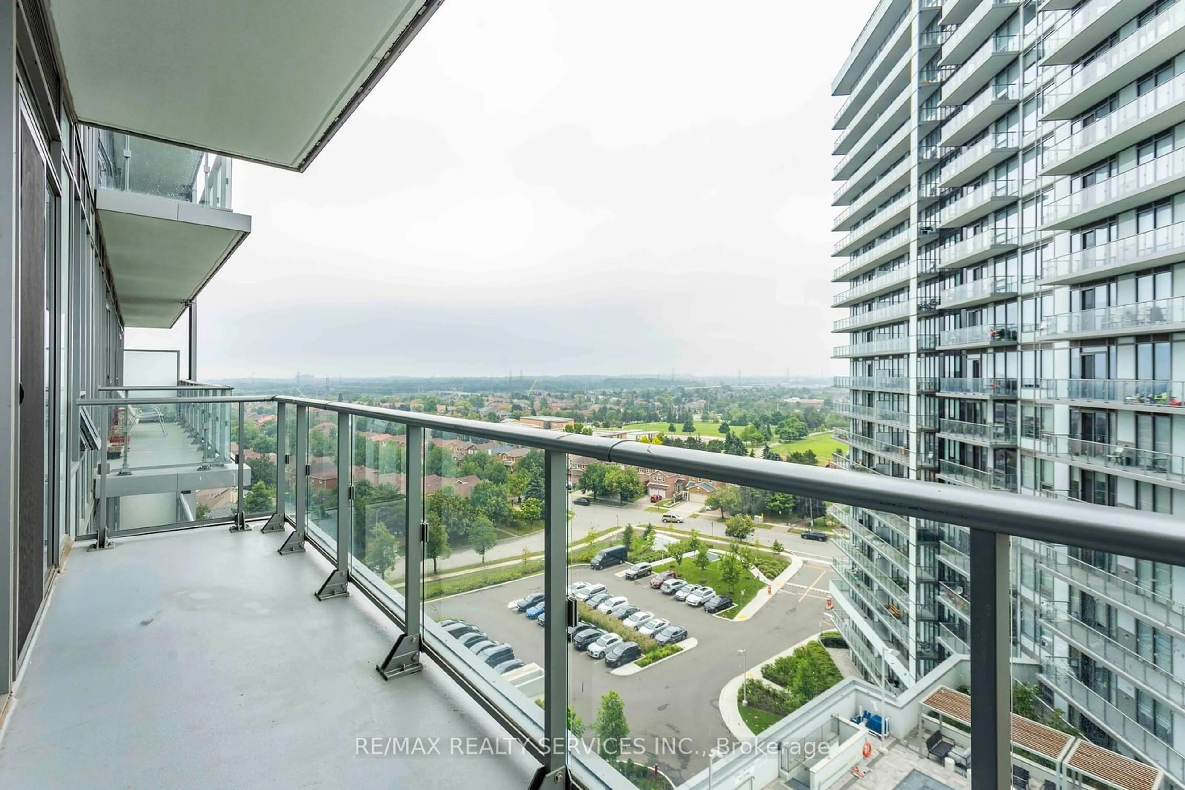 Balcony in the apartment, the view of city buildings for 4675 Metcalfe Ave #1106, Mississauga Ontario L5M 0Z8