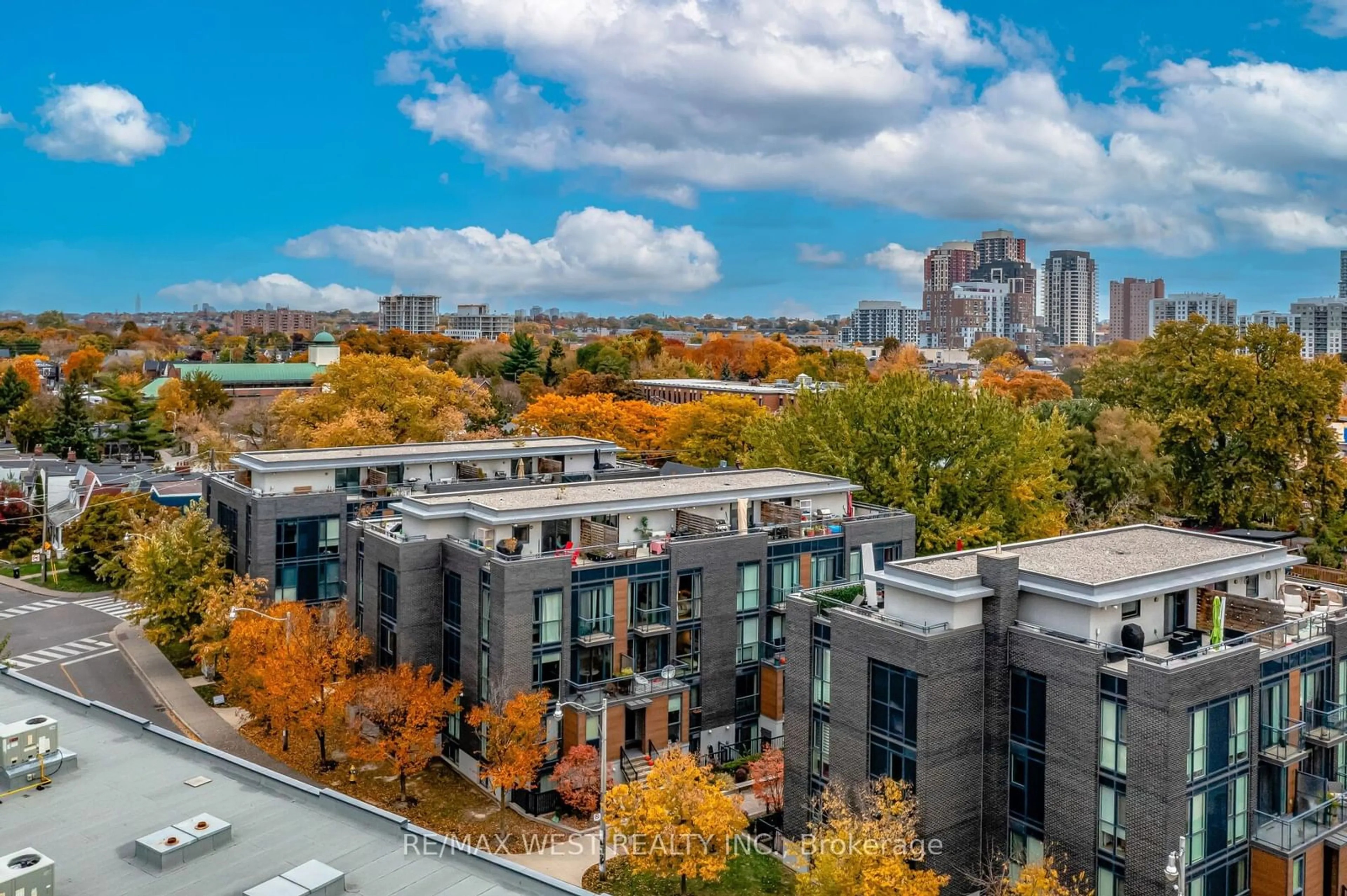 A pic from exterior of the house or condo, the view of city buildings for 45 Sousa Mendes St #703, Toronto Ontario M6P 0A7