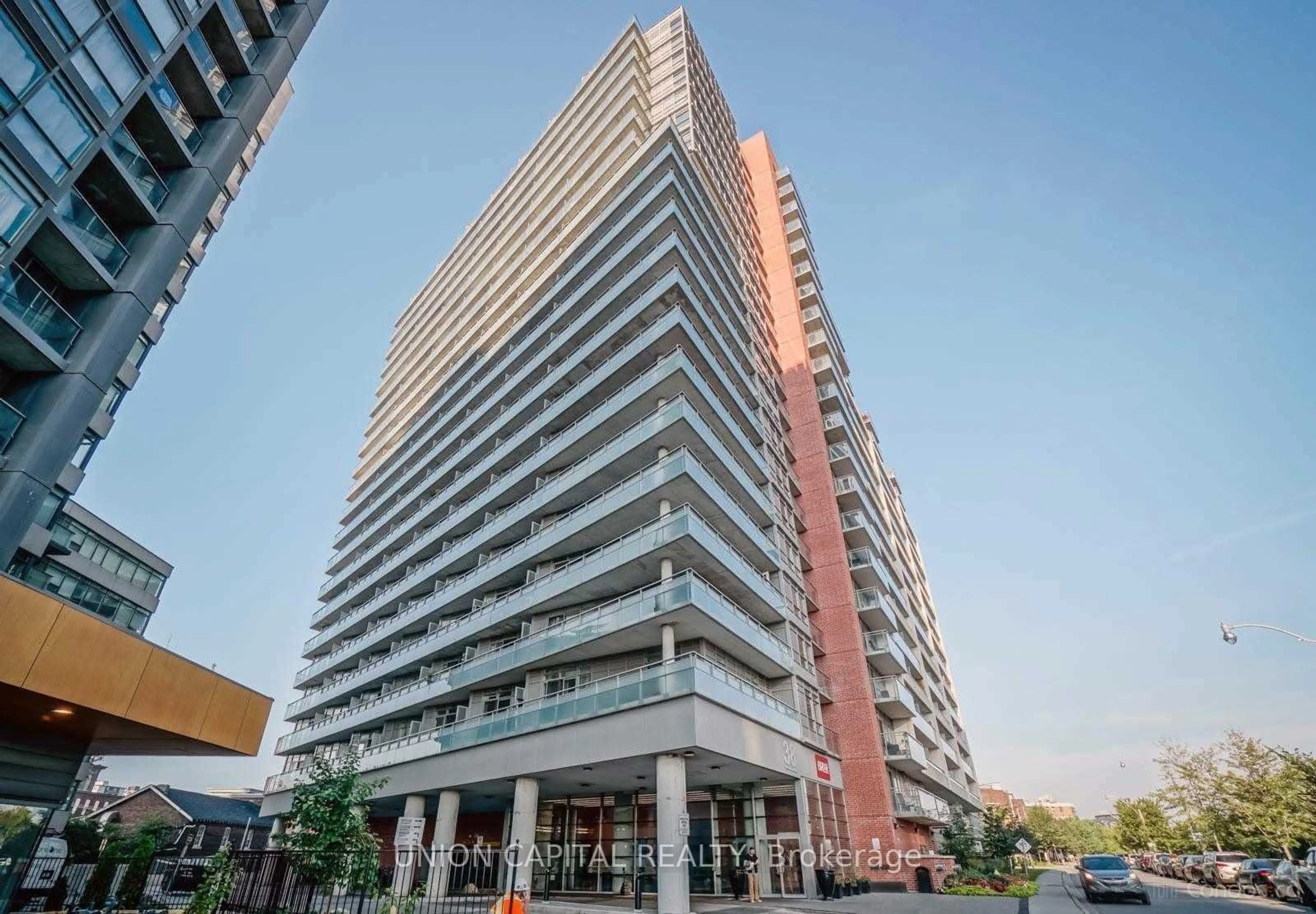 A pic from exterior of the house or condo, the front or back of building for 38 Joe Shuster Way #1801, Toronto Ontario M6K 0A5