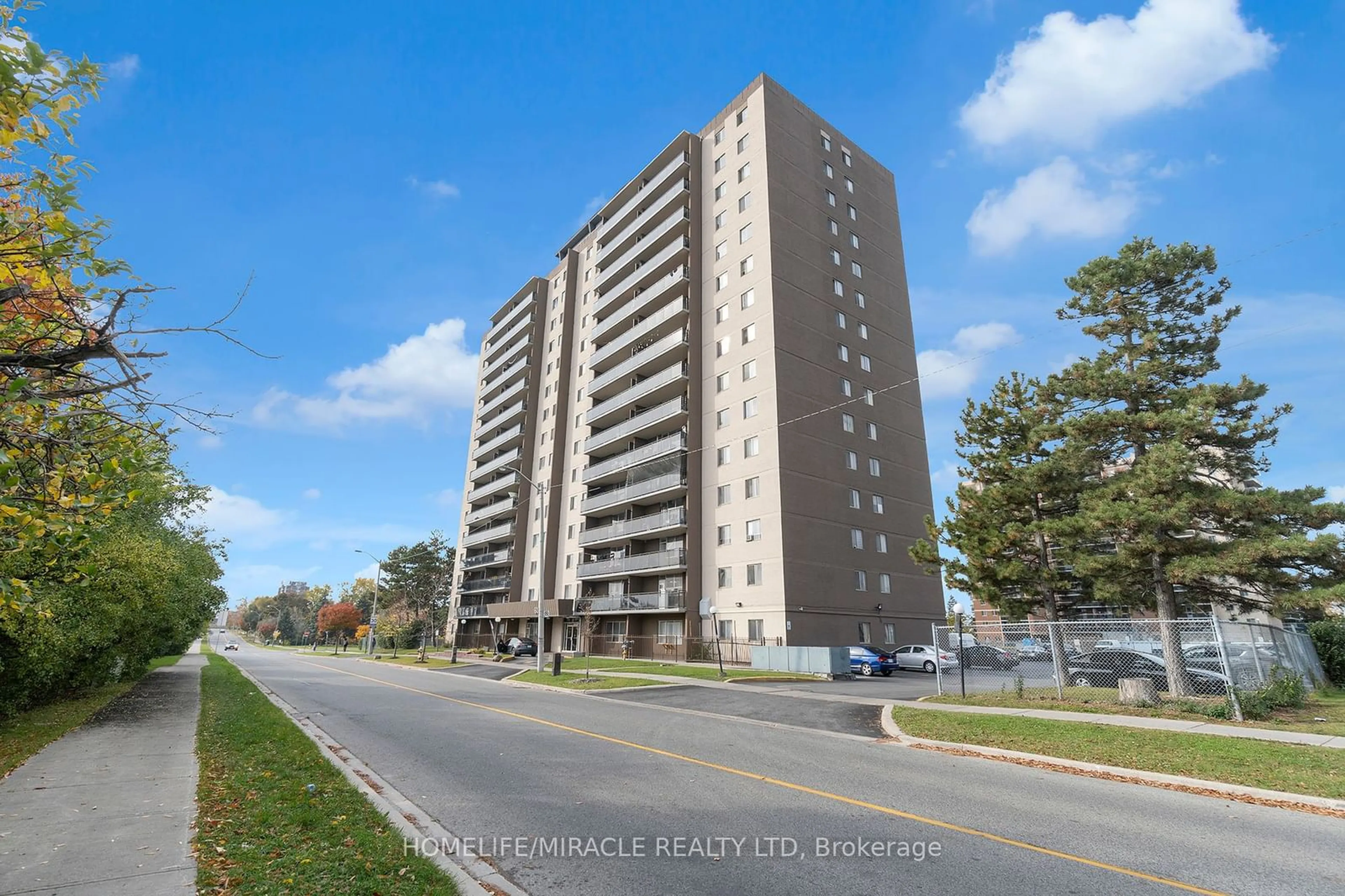 A pic from exterior of the house or condo, the front or back of building for 60 Stevenson Rd #302, Toronto Ontario M9V 2B4