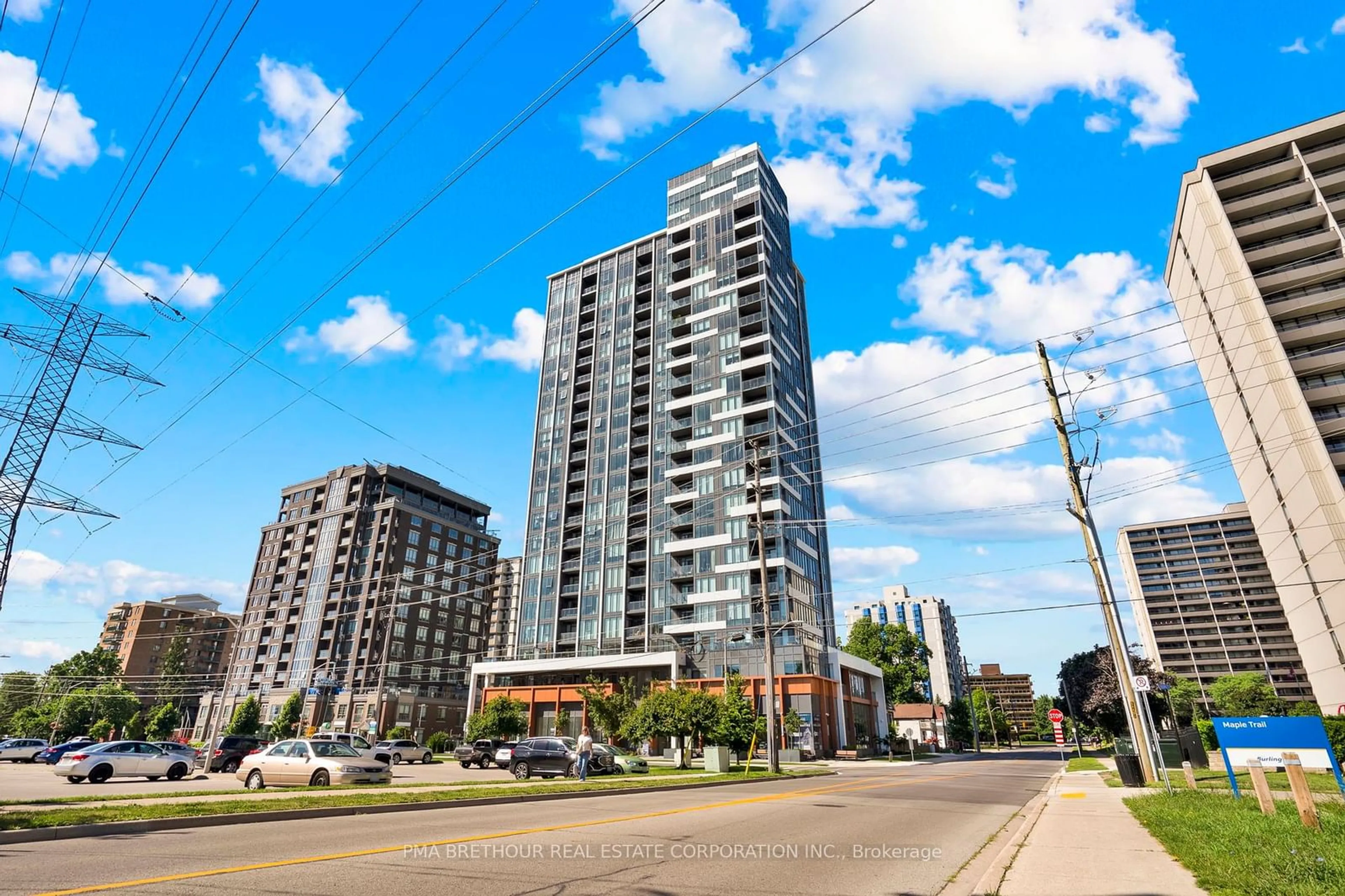 A pic from exterior of the house or condo, the view of city buildings for 500 Brock Ave #1402, Burlington Ontario L7S 0A5