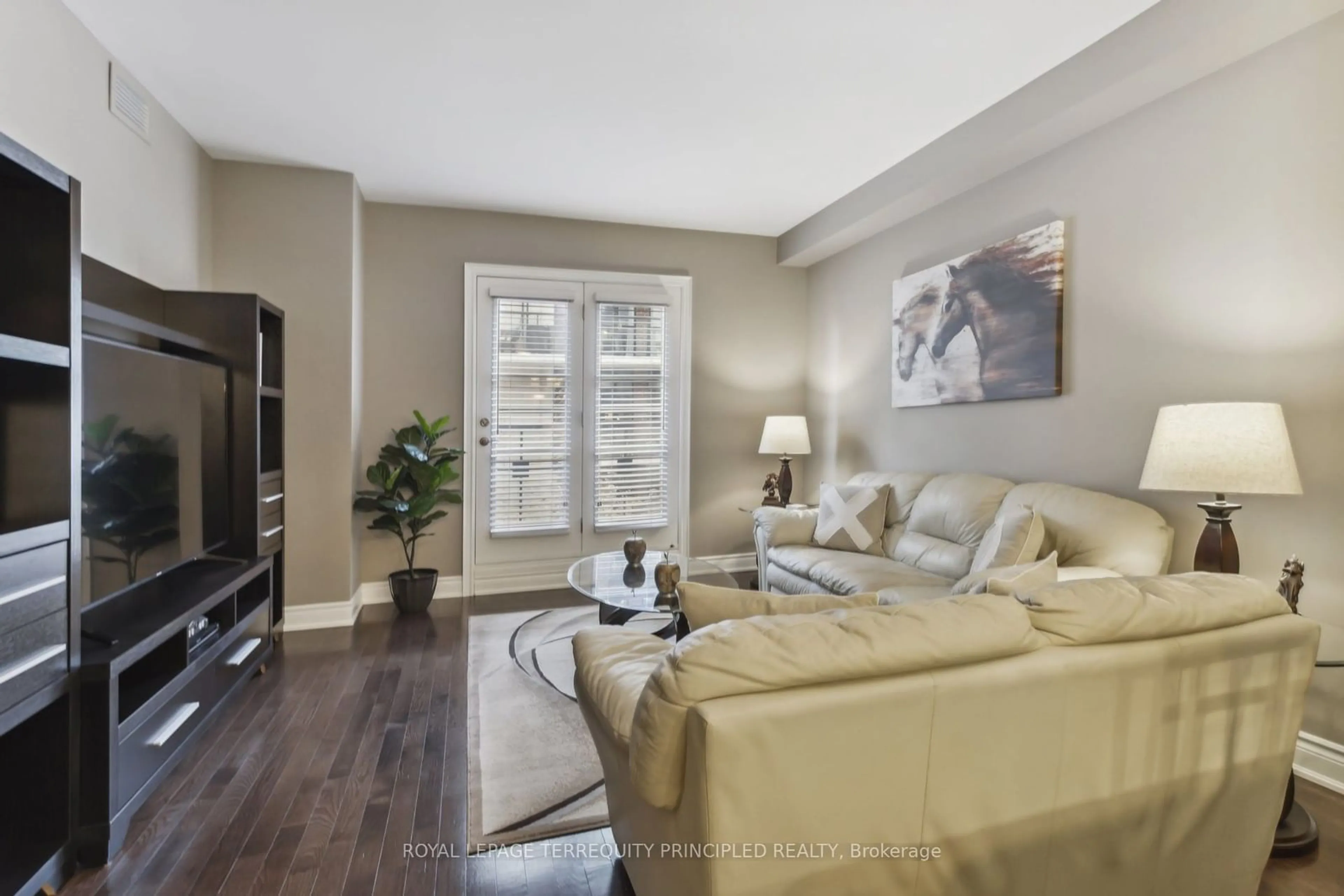 Living room, wood floors for 60 Ann St #209, Caledon Ontario L7E 4G5