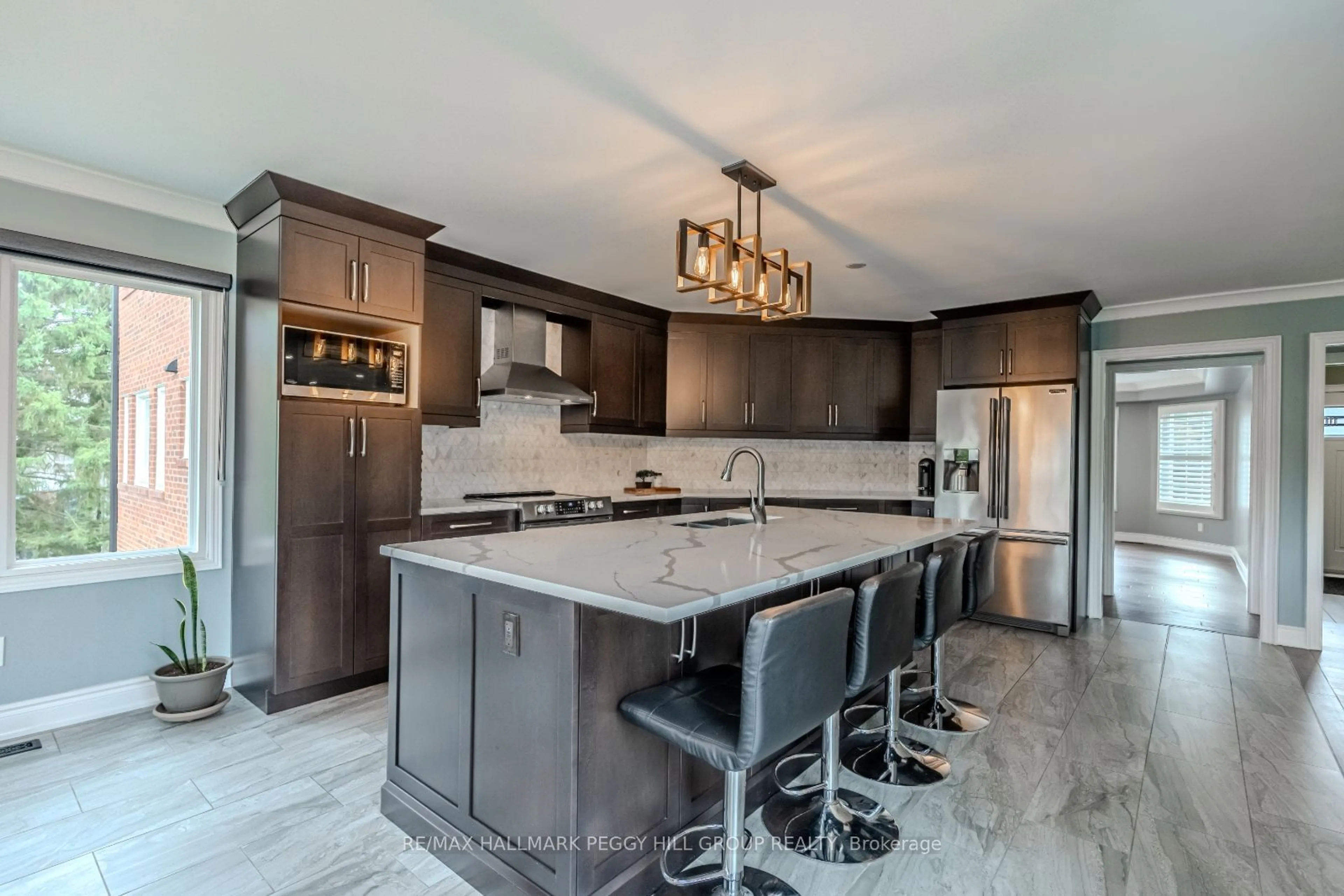 Contemporary kitchen, wood floors, mountain for 26 Riverside Dr, Mono Ontario L9W 6L4