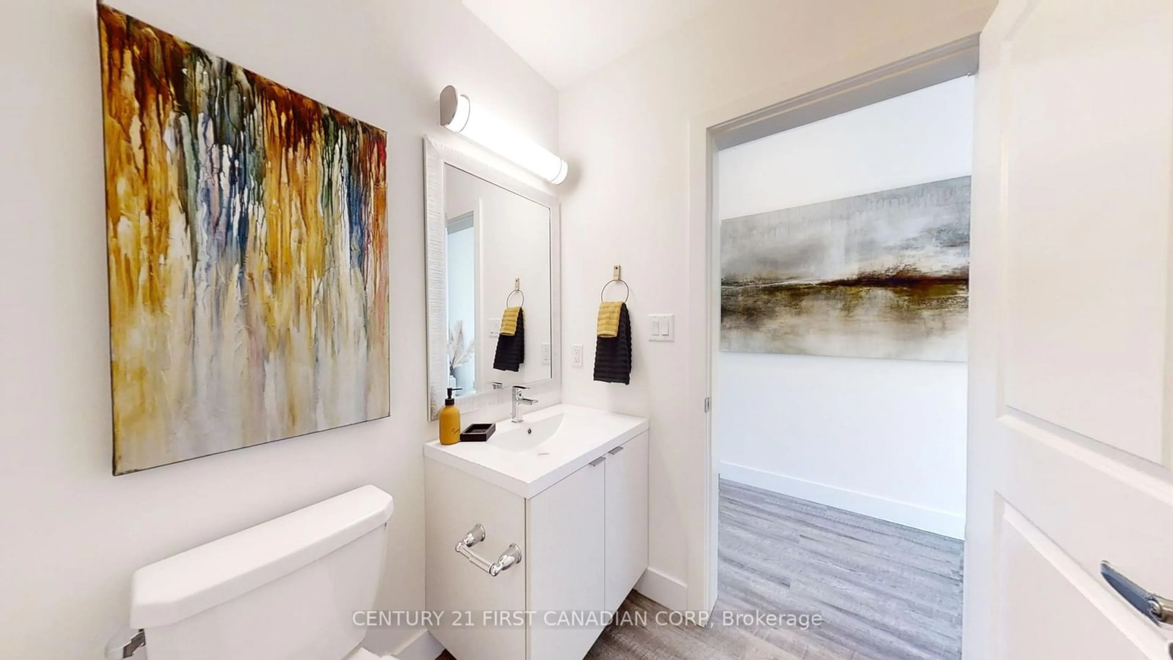 Contemporary bathroom, wood floors for 37-234 Edgevalley Rd, London Ontario N5V 0E3