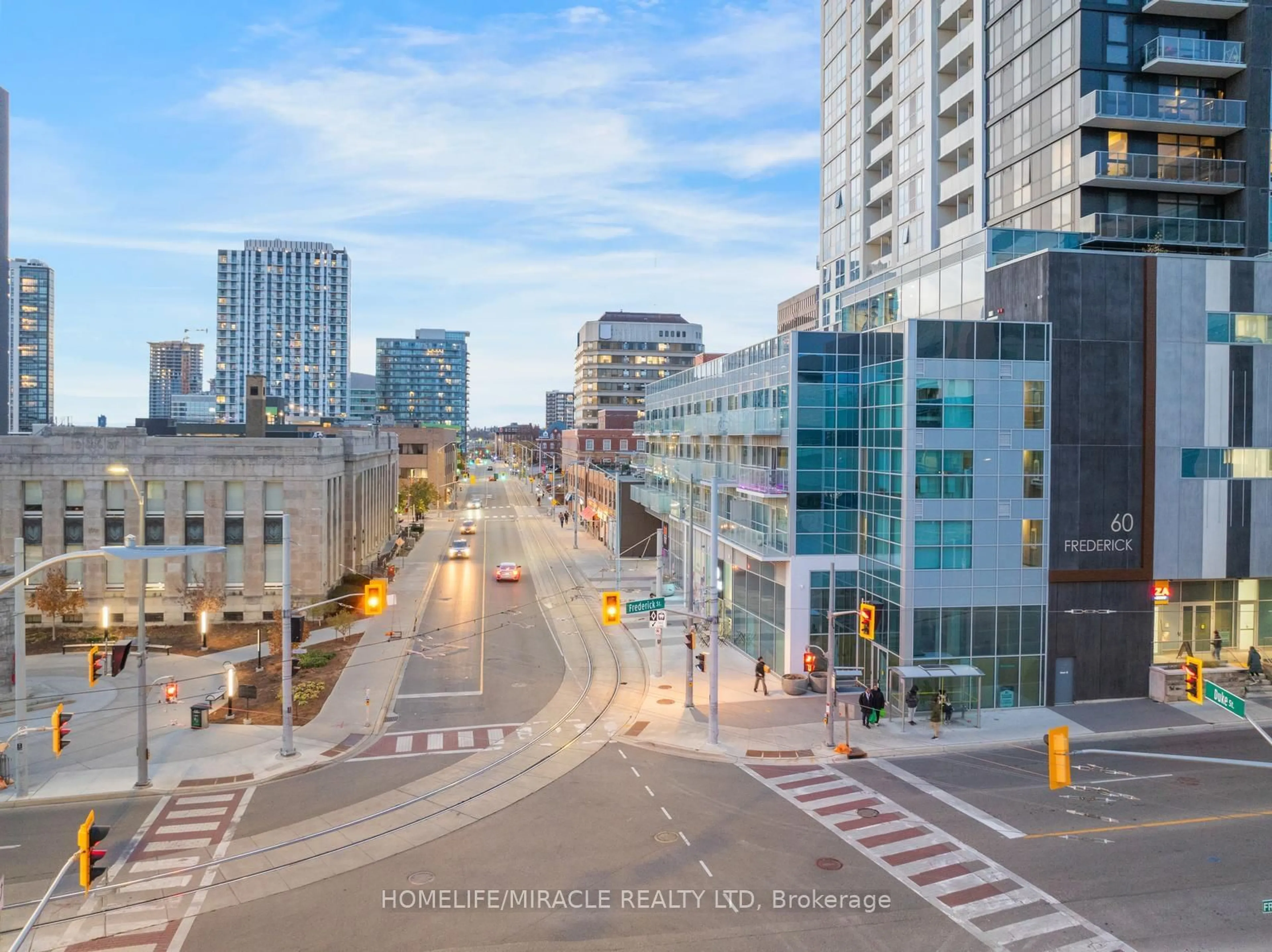 A pic from exterior of the house or condo, the street view for 60 Frederick St #1406, Kitchener Ontario N2H 0C7