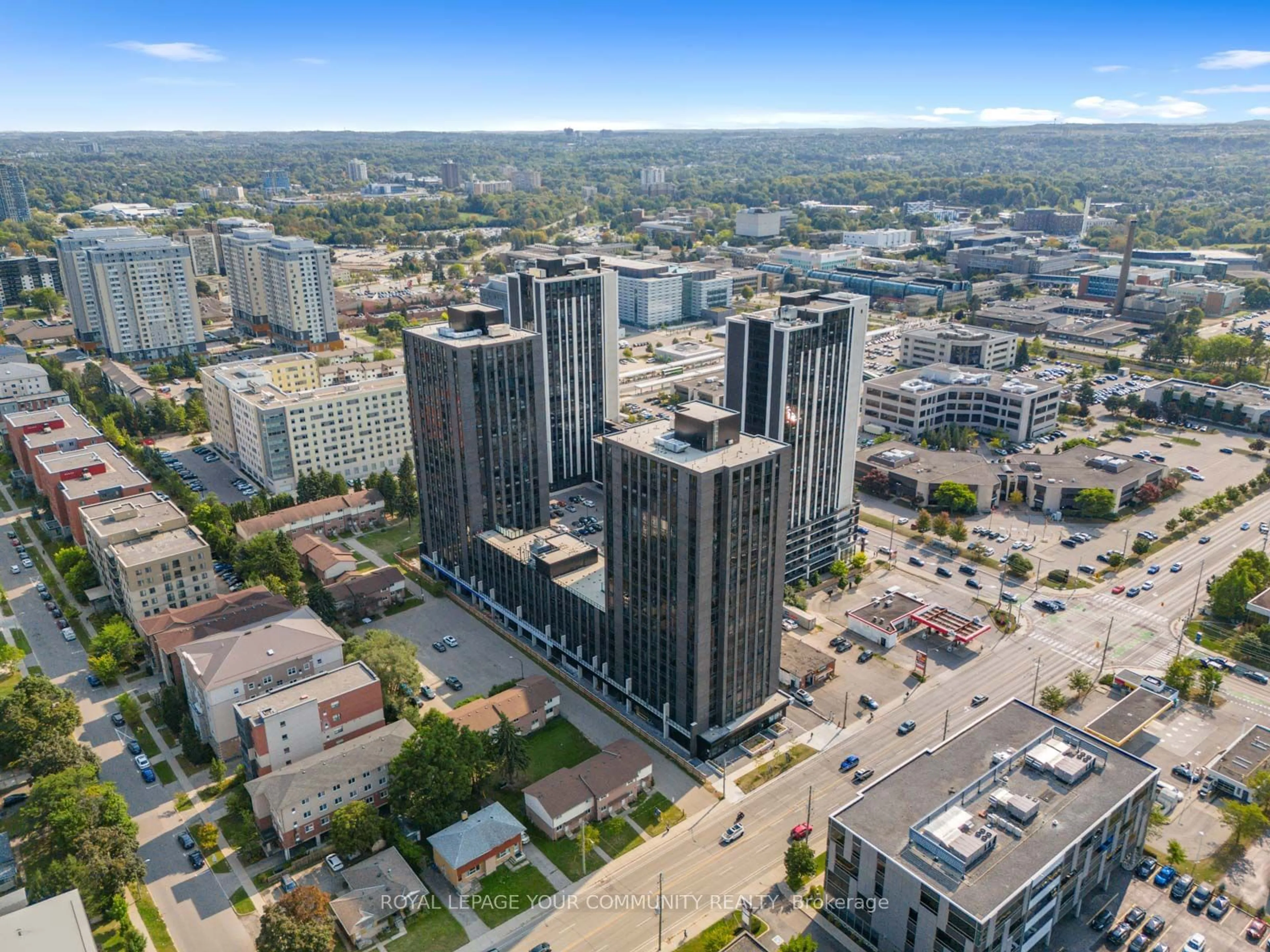 A pic from exterior of the house or condo, the view of city buildings for 145 Columbia St #704, Waterloo Ontario N2L 3L2