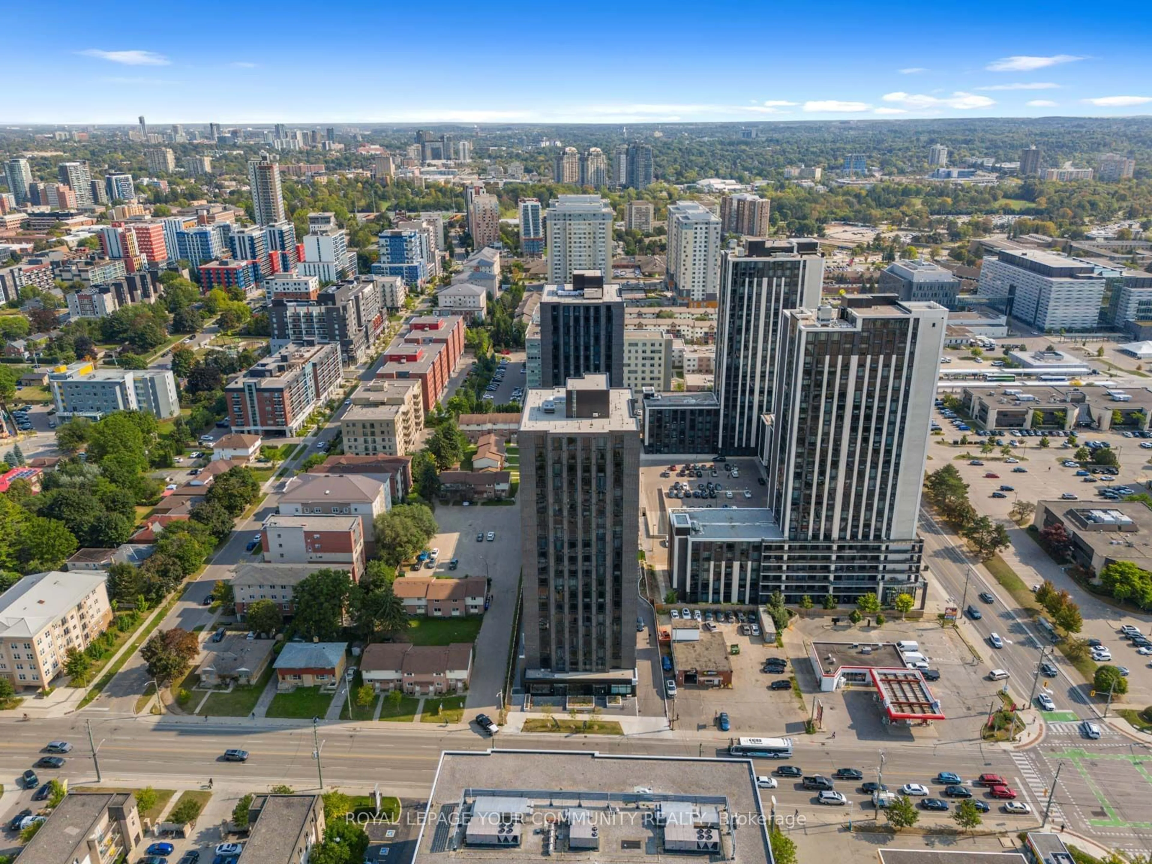 A pic from exterior of the house or condo, the view of city buildings for 145 Columbia St #704, Waterloo Ontario N2L 3L2