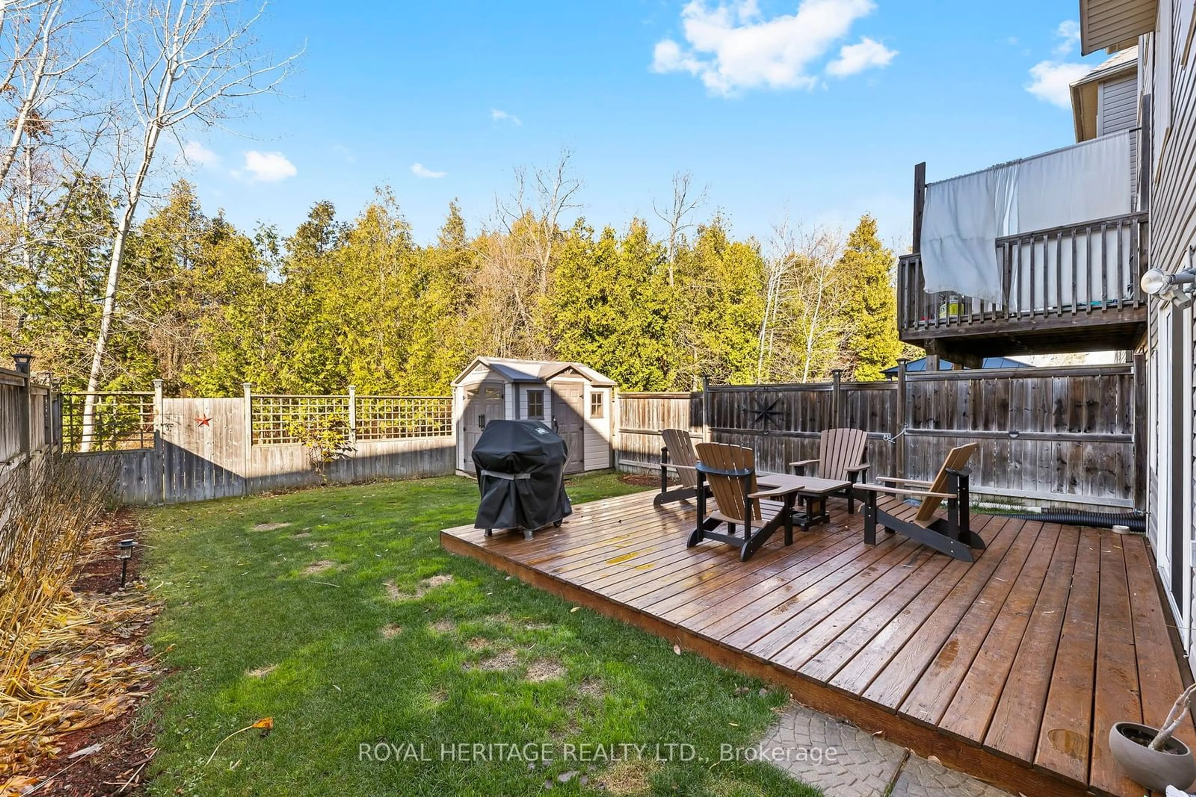 Patio, the fenced backyard for 75 Brookside St, Cavan Monaghan Ontario L0A 1G0