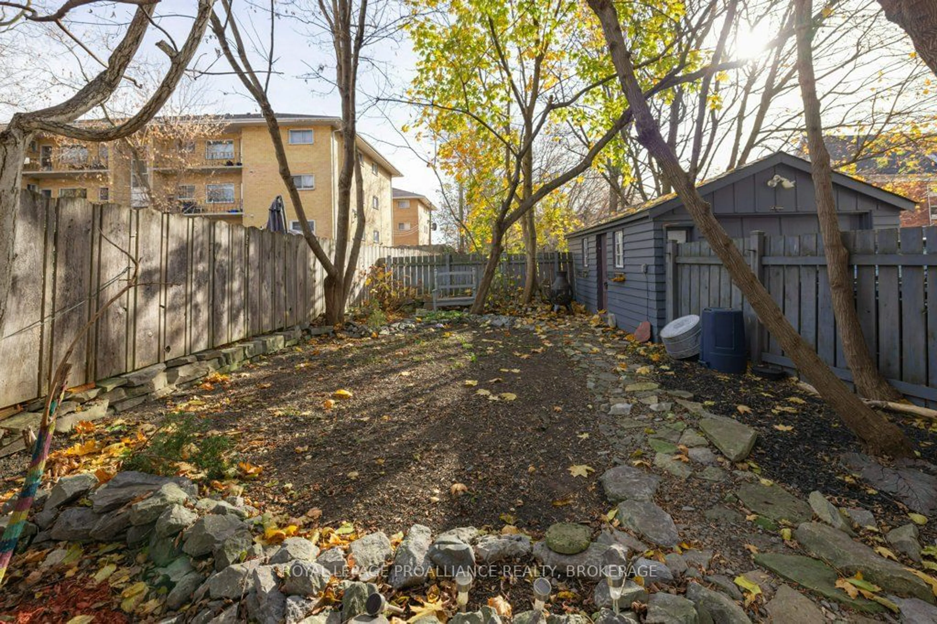 Patio, the fenced backyard for 163 Bagot St, Kingston Ontario K7L 3E9