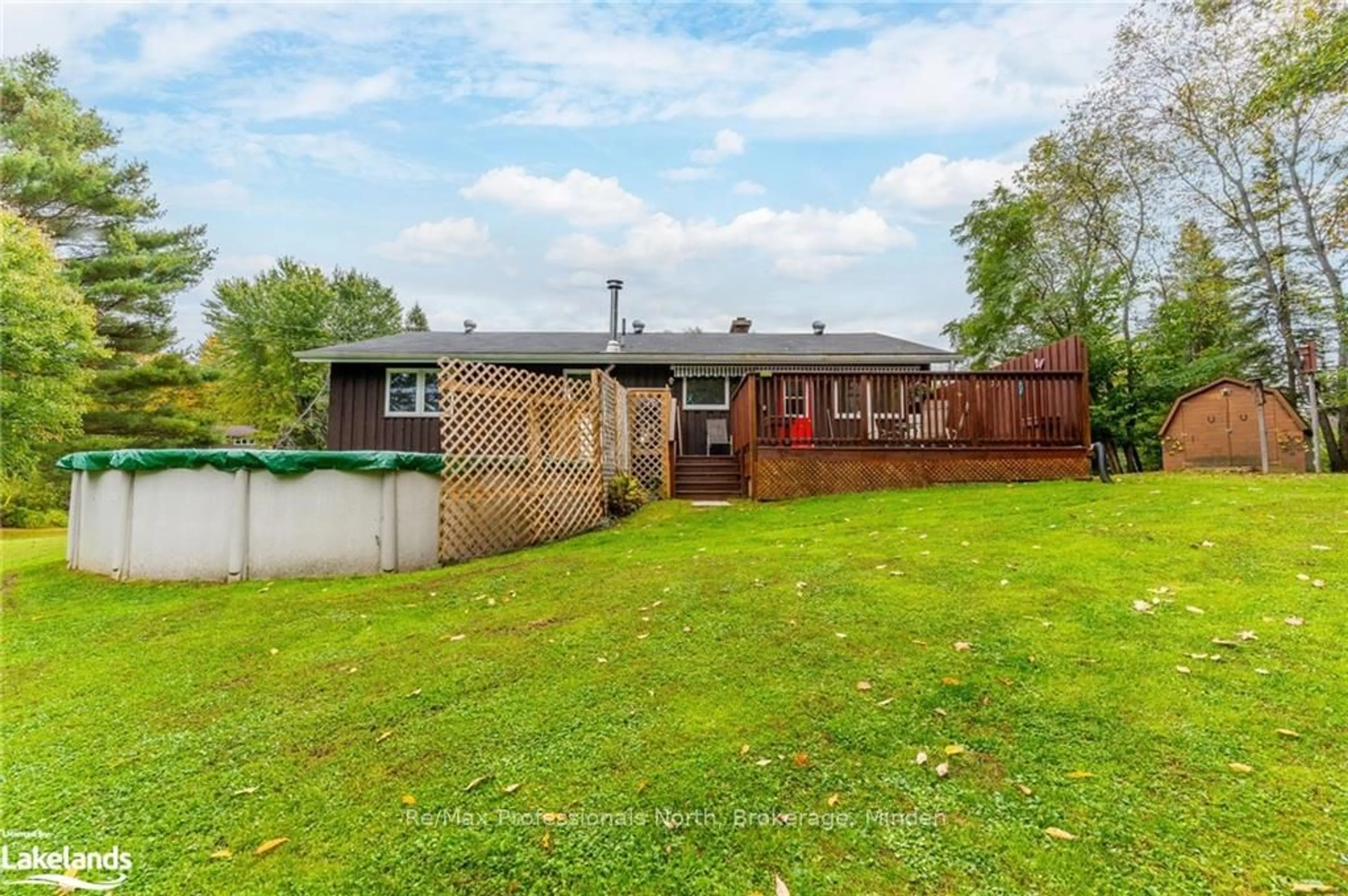 Frontside or backside of a home, the fenced backyard for 79 INVERGORDON Ave, Minden Hills Ontario K0M 2K0