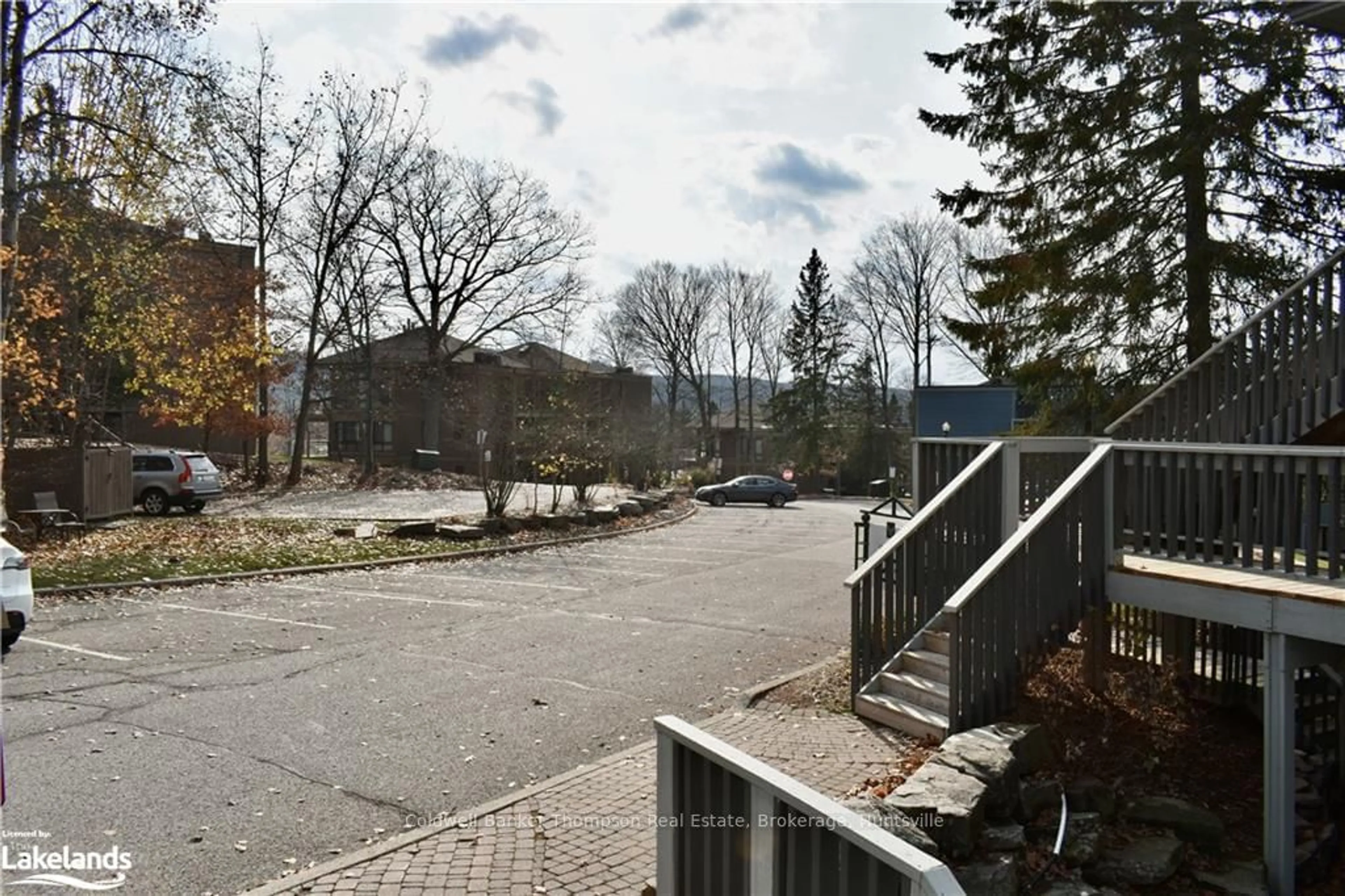 Patio, the street view for 23-205 MAPLERIDGE DEERHURST Dr, Huntsville Ontario P1H 1A9