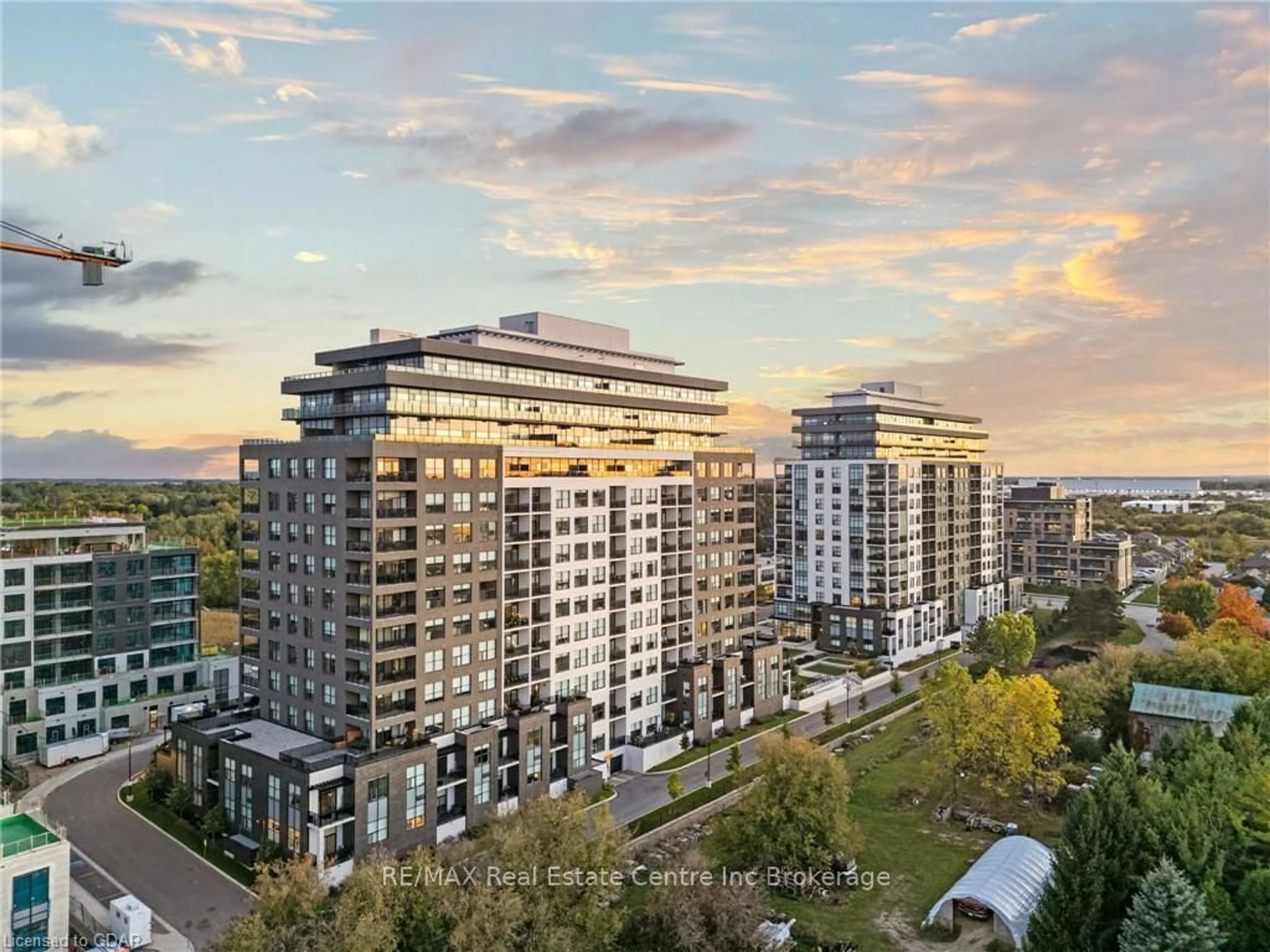 A pic from exterior of the house or condo, the view of city buildings for 1880 GORDON St #406, Guelph Ontario N1L 0P5