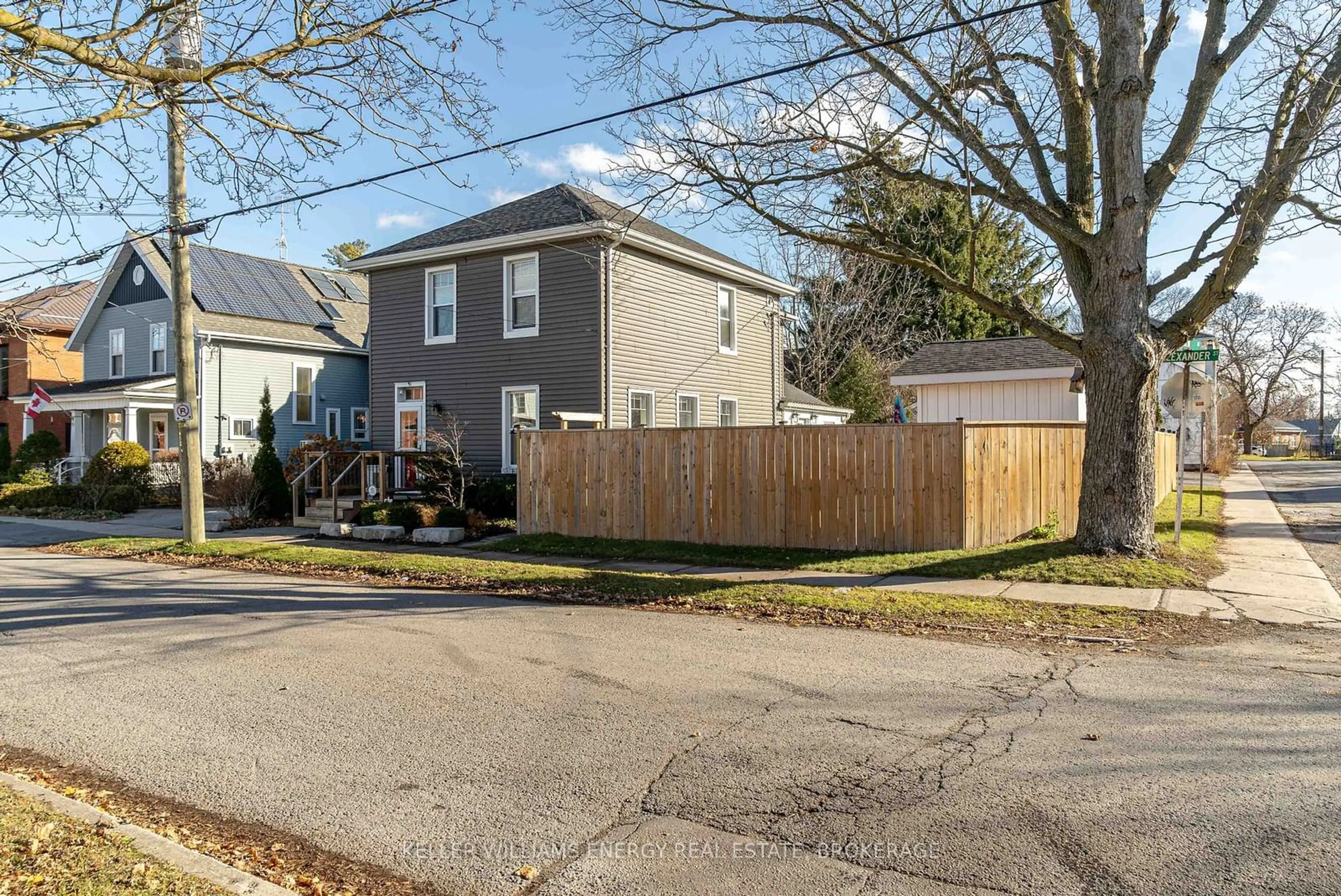 A pic from exterior of the house or condo, the fenced backyard for 55 Alexander St, Belleville Ontario K8N 2H4