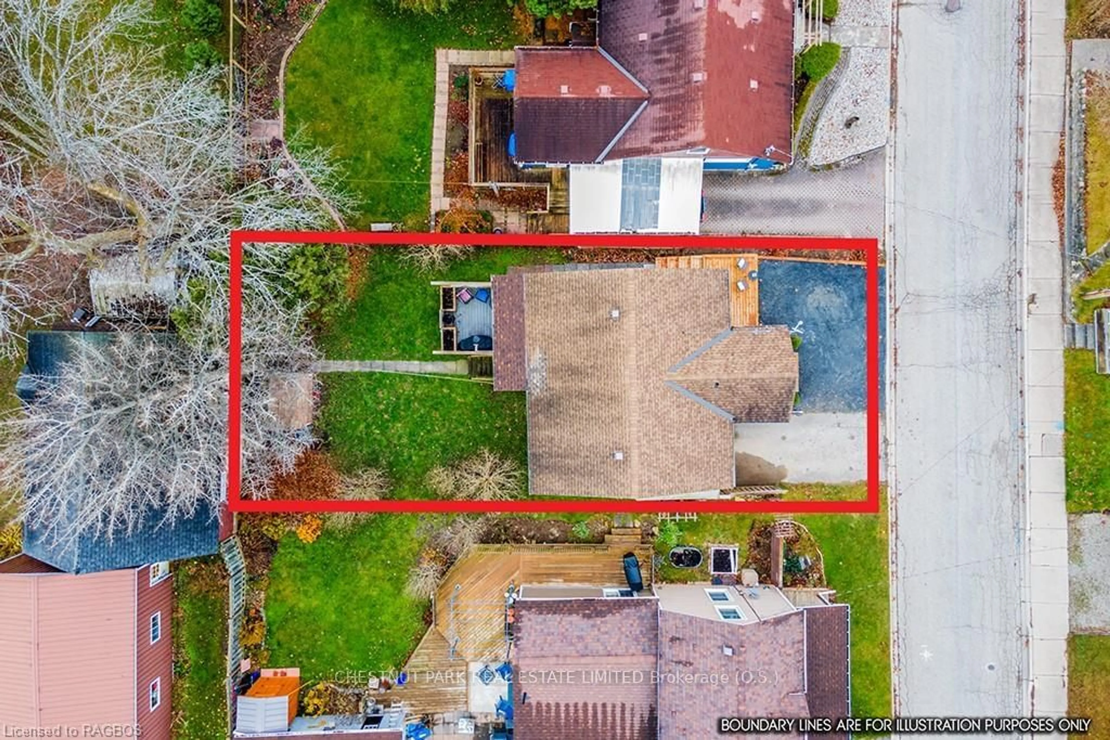 Frontside or backside of a home, the fenced backyard for 33 COOK St, Meaford Ontario N4L 1V3