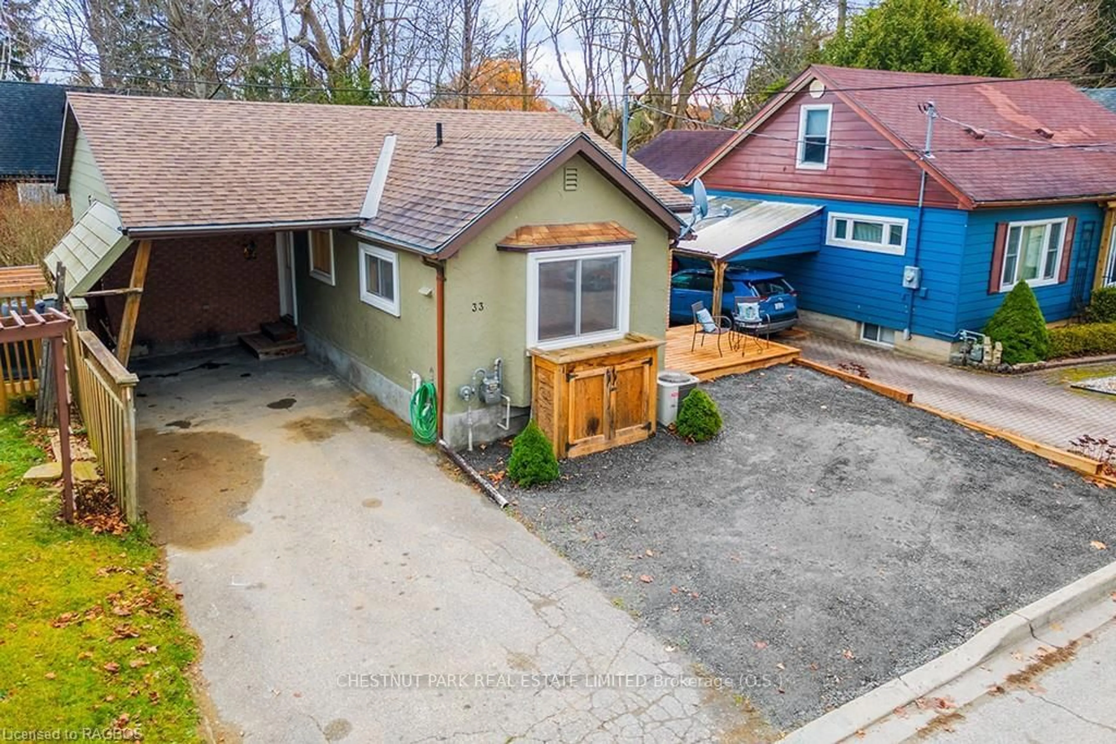 Frontside or backside of a home, the fenced backyard for 33 COOK St, Meaford Ontario N4L 1V3