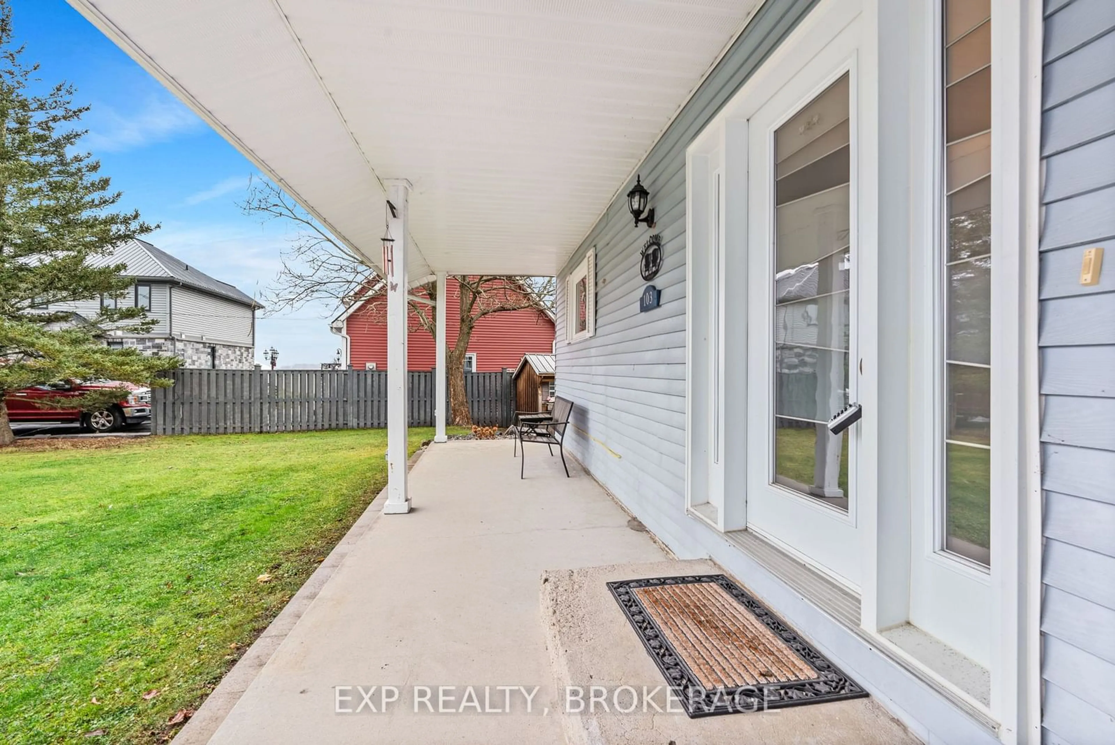 Patio, the fenced backyard for 103 WILLOWBANK Rd, Gananoque Ontario K7G 2V5