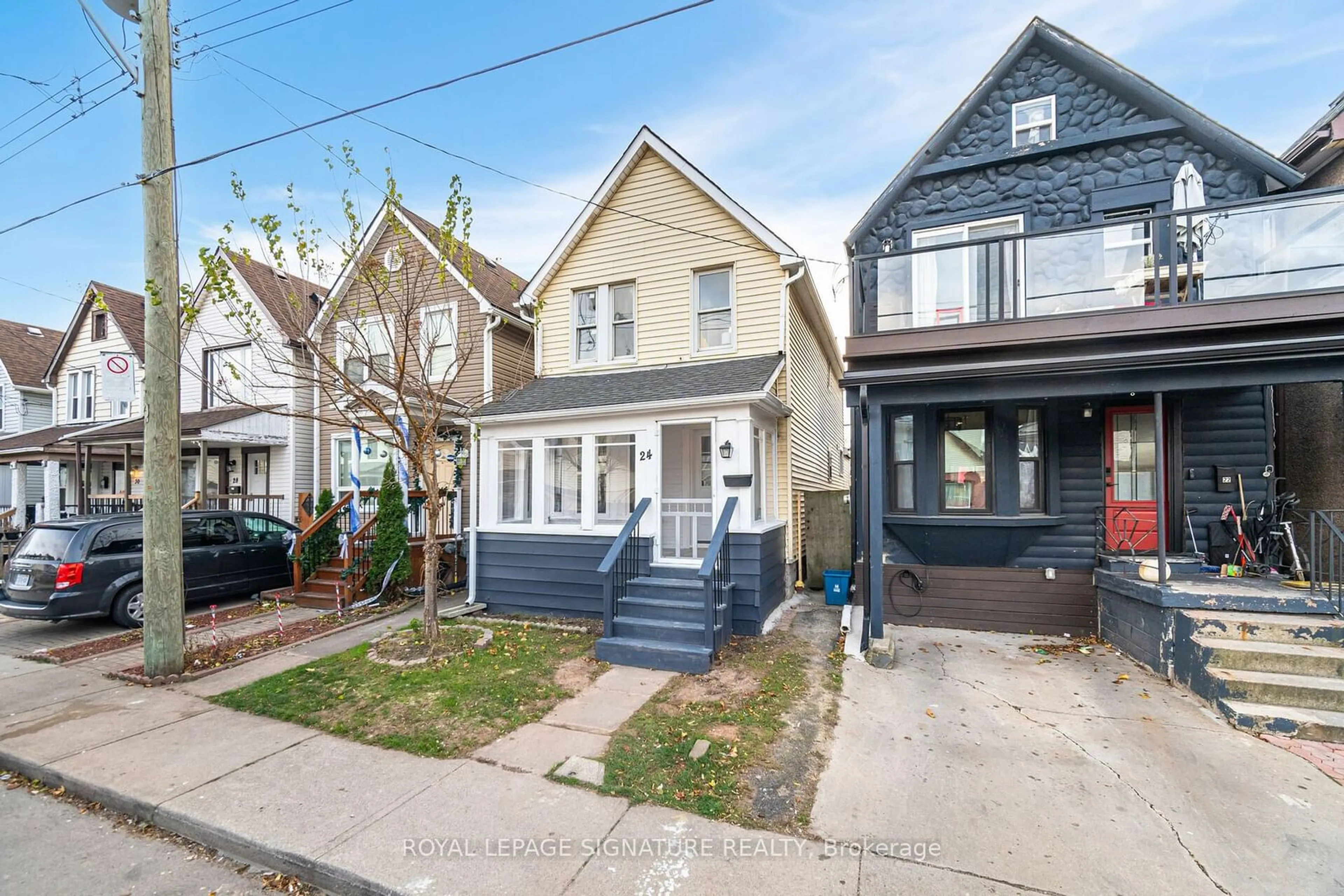 A pic from exterior of the house or condo, the street view for 24 Keith St, Hamilton Ontario L8L 3S1