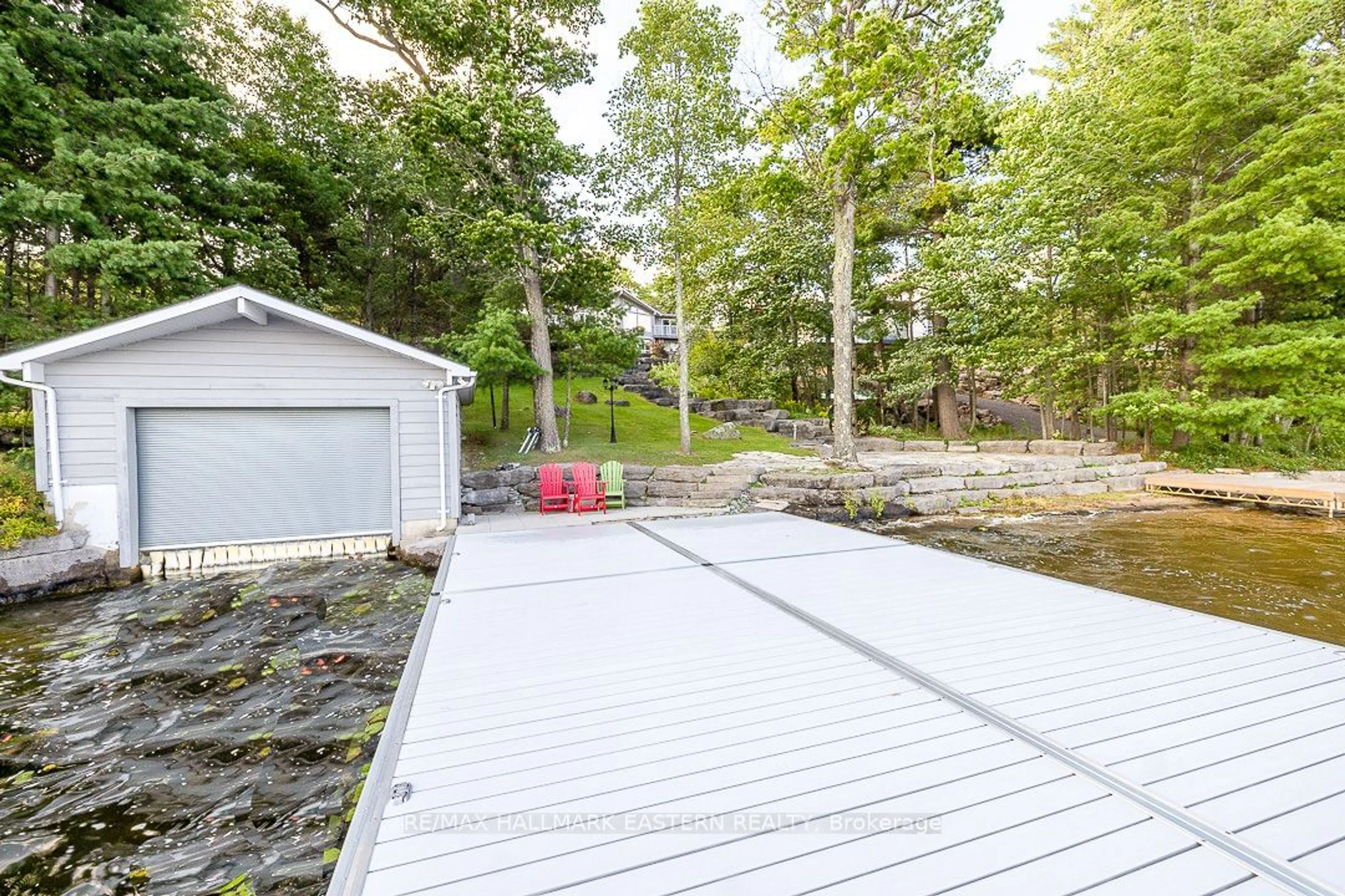 Patio, the fenced backyard for 15 Oakridge Dr, North Kawartha Ontario K0L 3E0