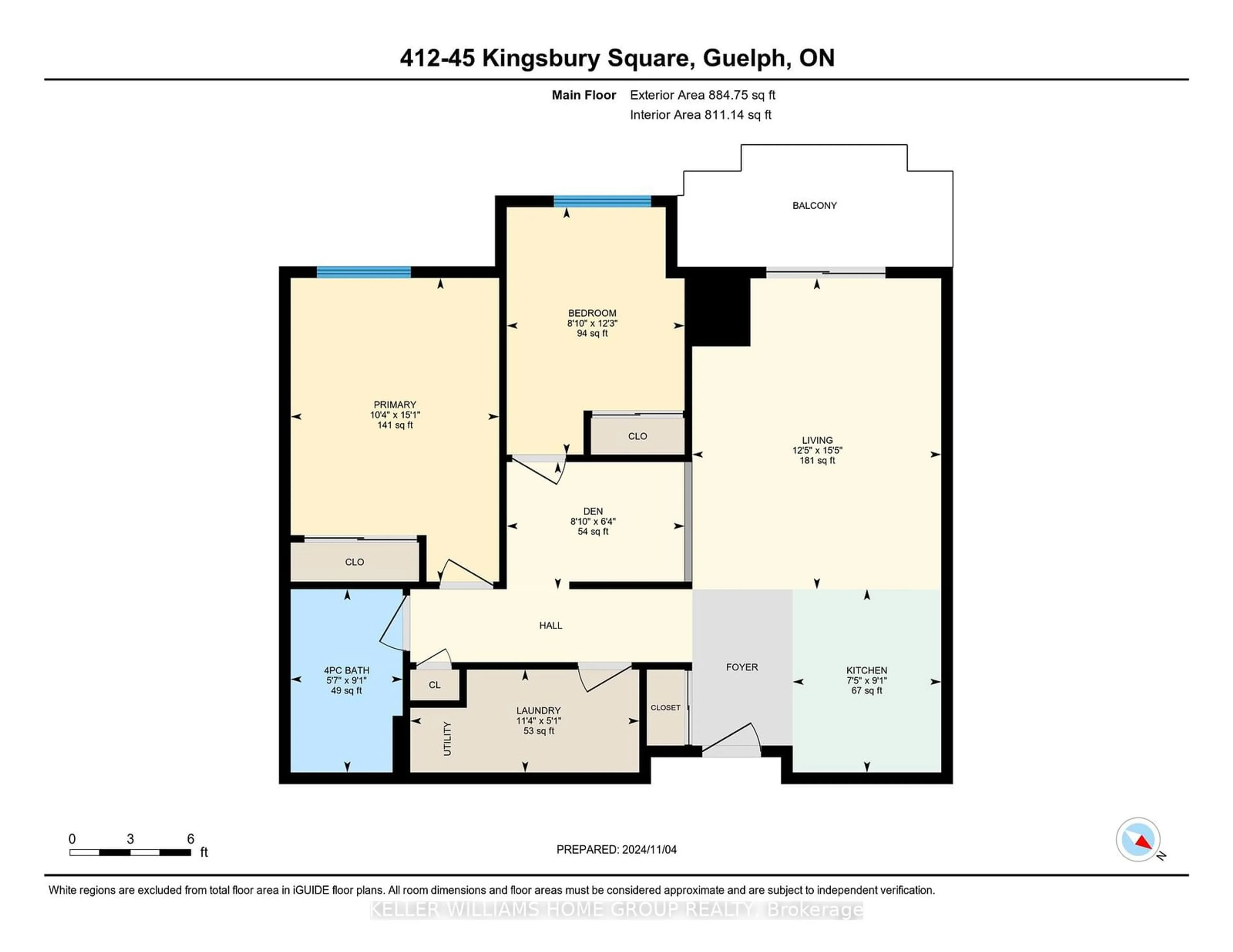 Floor plan for 45 Kingsbury Sq #412, Guelph Ontario N1L 0L2