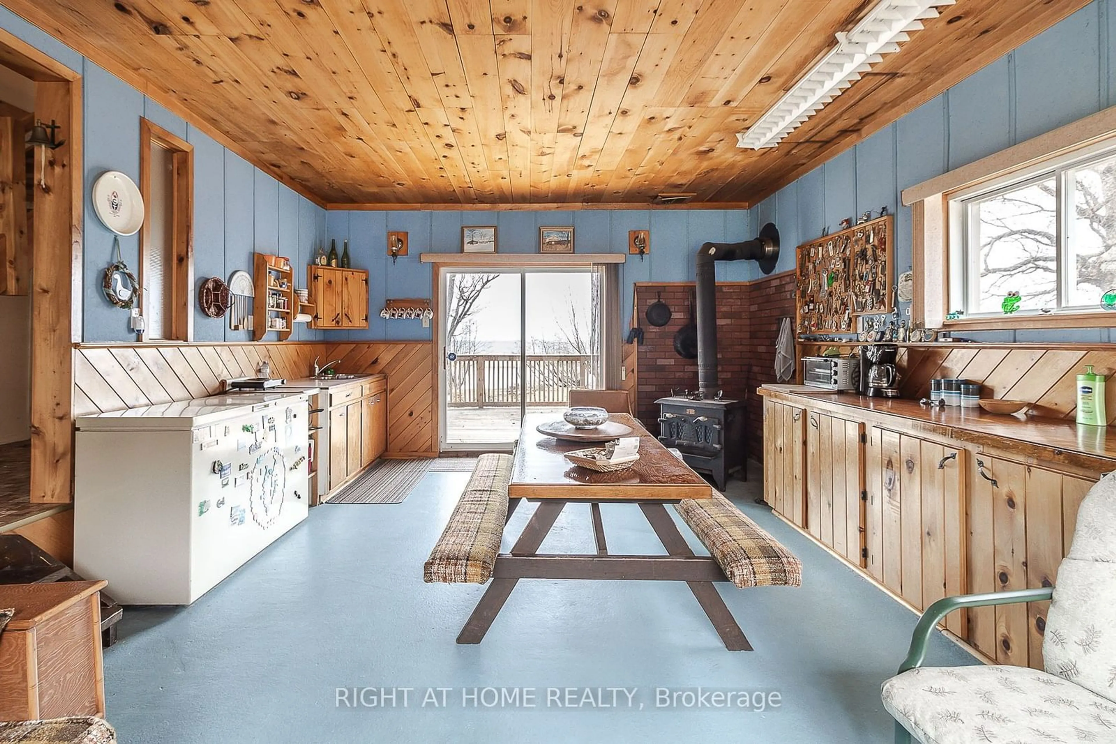 Rustic kitchen, wood floors, cottage for 73 Northwood Dr, Algoma Remote Area Ontario P0S 1A0