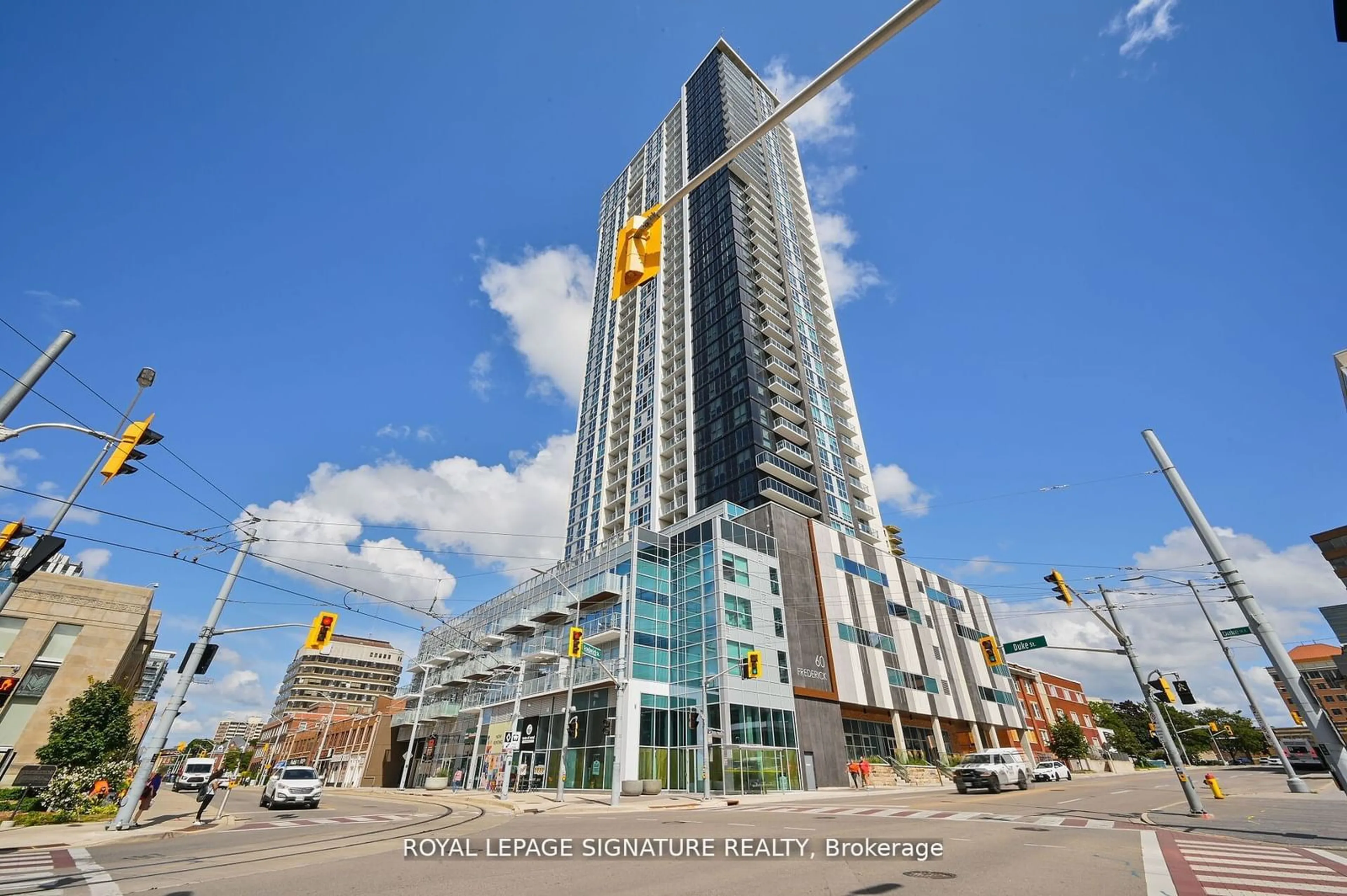 A pic from exterior of the house or condo, the street view for 60 Frederick St #3205, Kitchener Ontario N2H 0C7