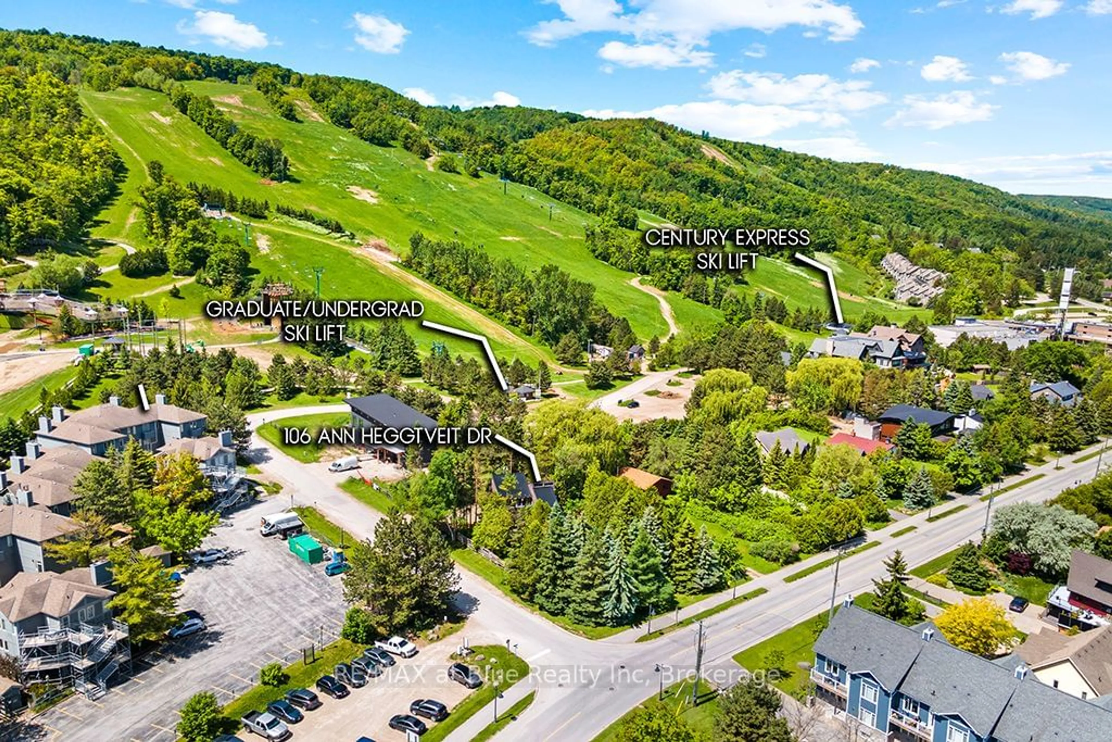 A pic from outside/outdoor area/front of a property/back of a property/a pic from drone, forest/trees view for 106 Ann Heggtveit Dr, Blue Mountains Ontario L9Y 0P7