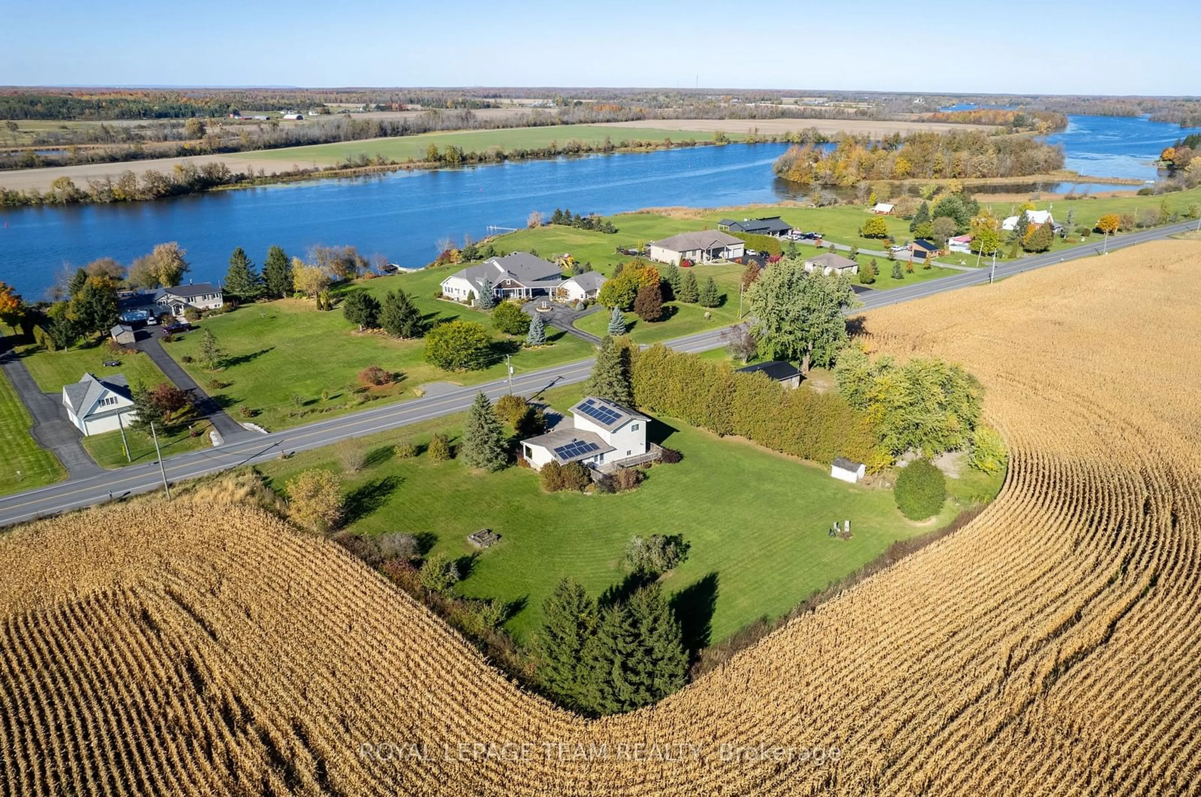 A pic from outside/outdoor area/front of a property/back of a property/a pic from drone, water/lake/river/ocean view for 1910 River Rd, North Grenville Ontario K0G 1J0