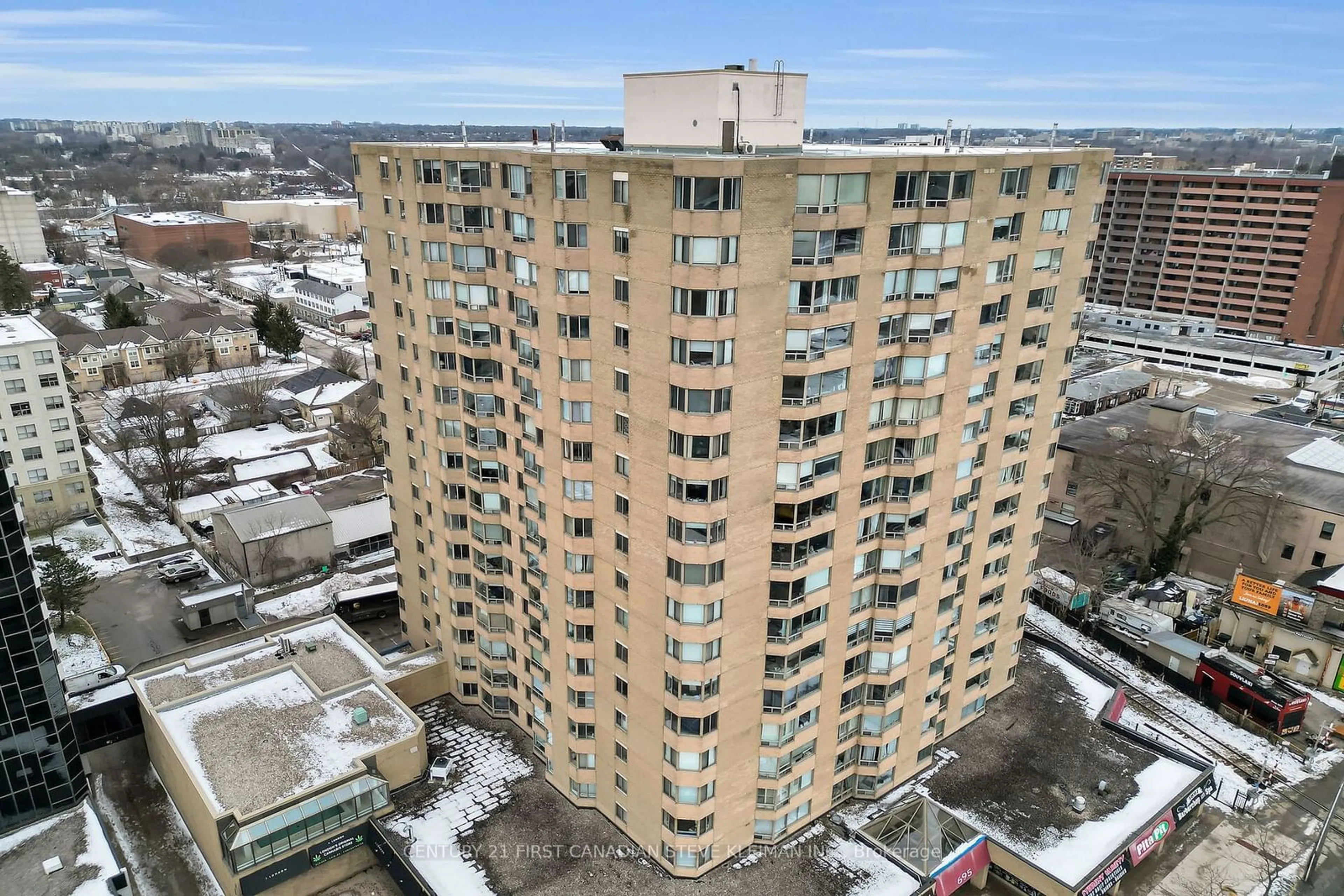 A pic from outside/outdoor area/front of a property/back of a property/a pic from drone, city buildings view from balcony for 695 Richmond St #406, London Ontario N6A 5M8