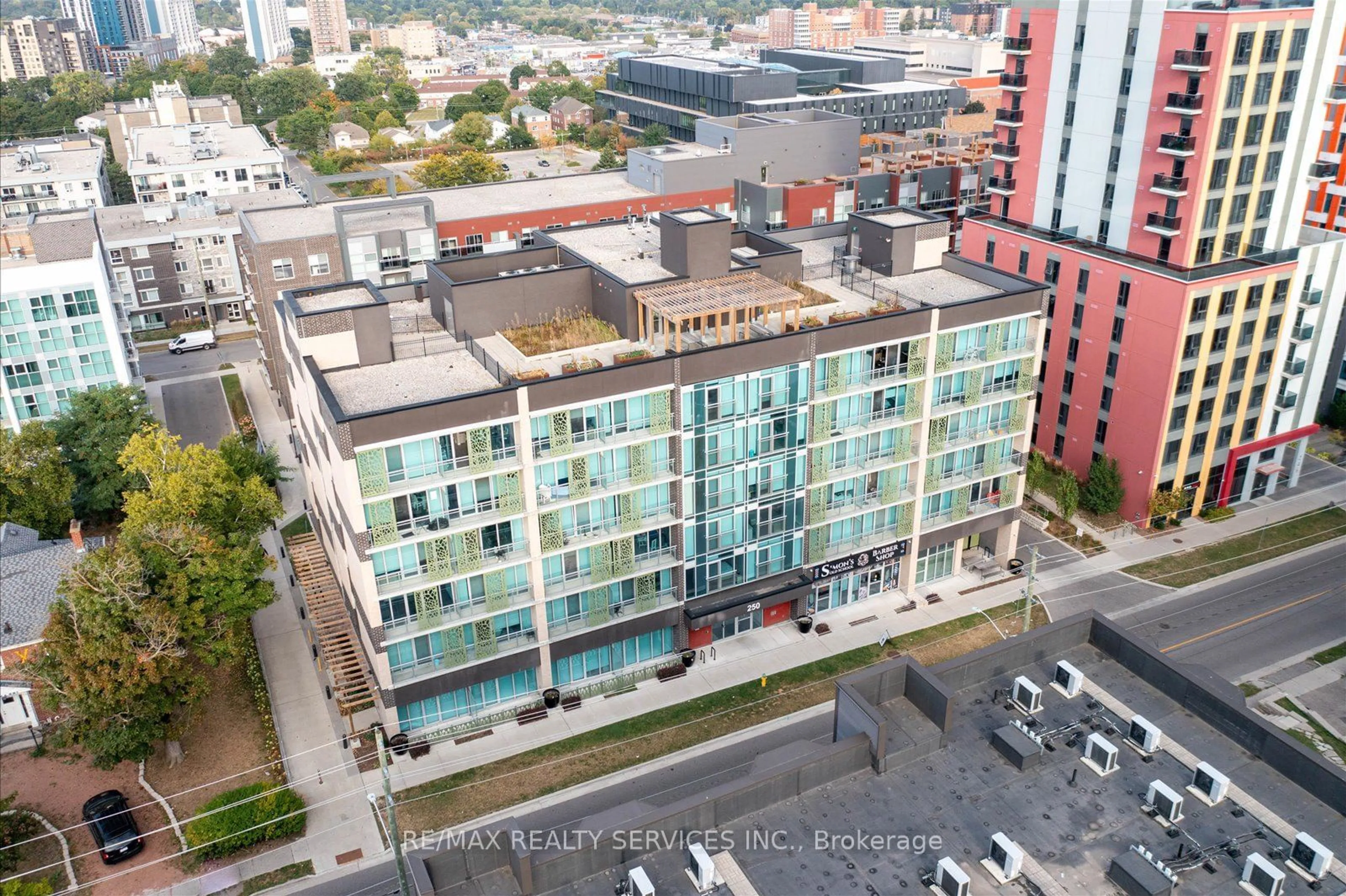 A pic from outside/outdoor area/front of a property/back of a property/a pic from drone, city buildings view from balcony for 250 Albert St #307, Waterloo Ontario N2L 0H5