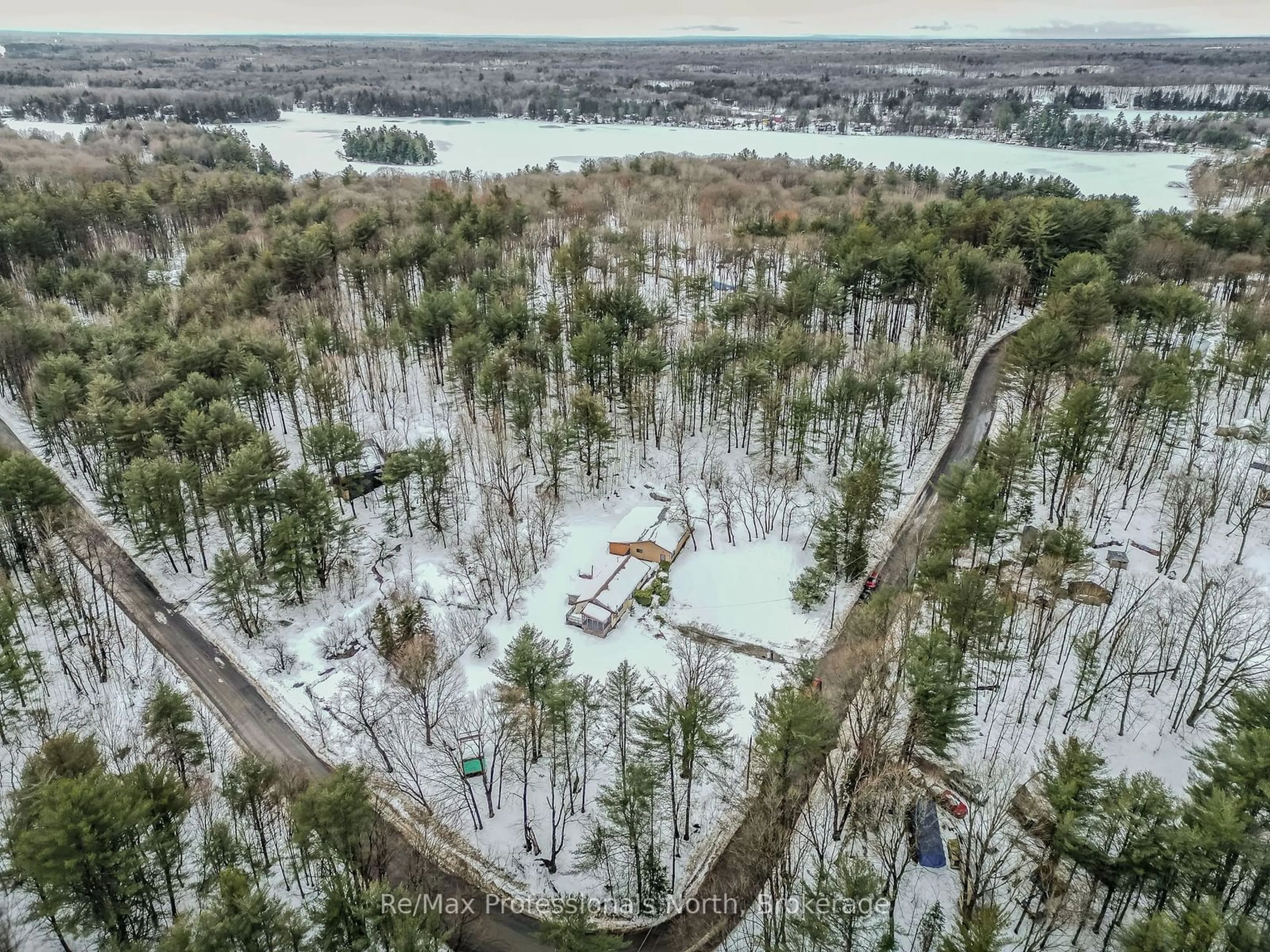 A pic from outside/outdoor area/front of a property/back of a property/a pic from drone, forest/trees view for 1090 Whites Rd, Muskoka Lakes Ontario P0B 1J0