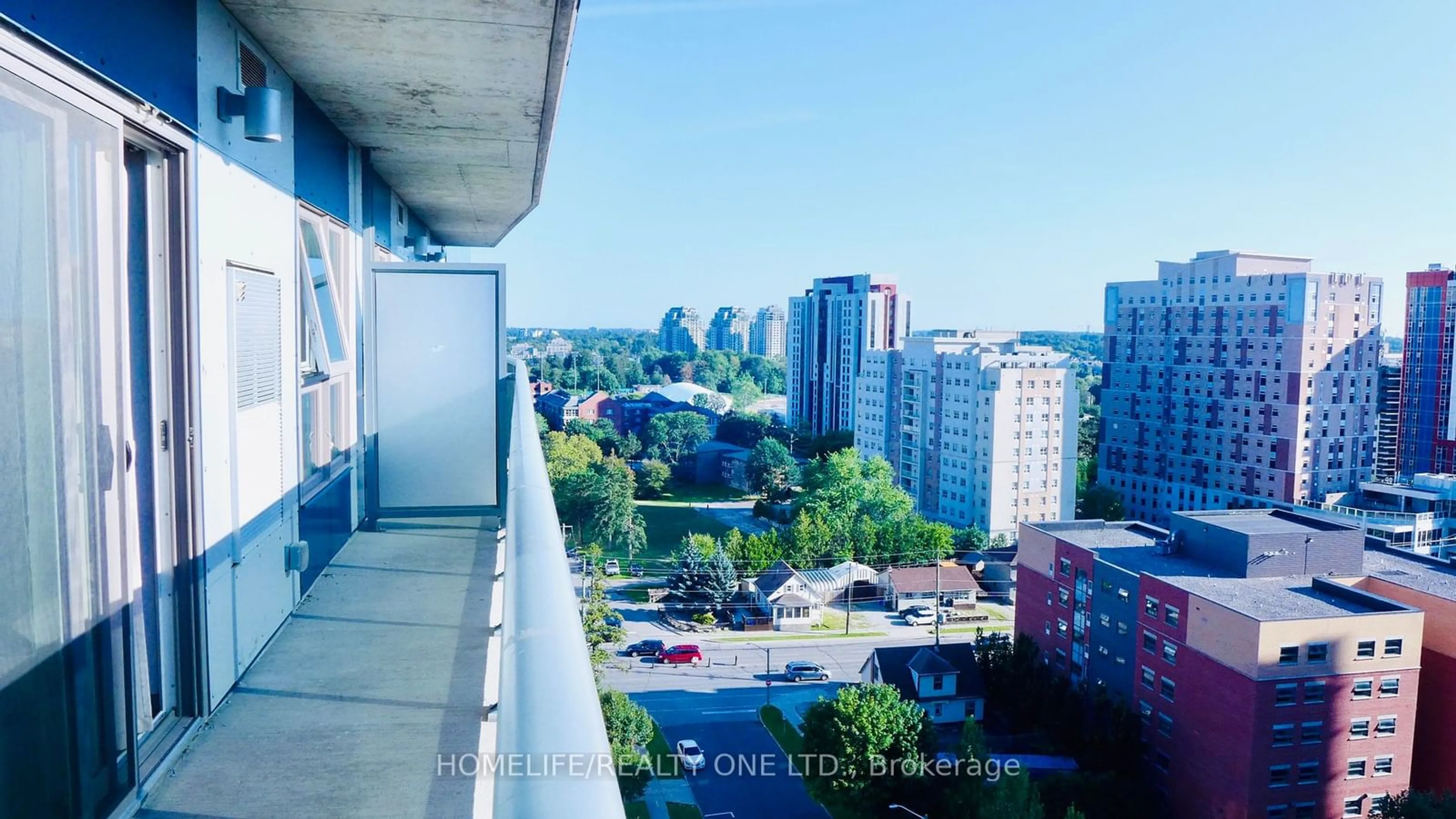 Balcony in the apartment, city buildings view from balcony for 258A Sunview St #1153, Waterloo Ontario N2L 3V9