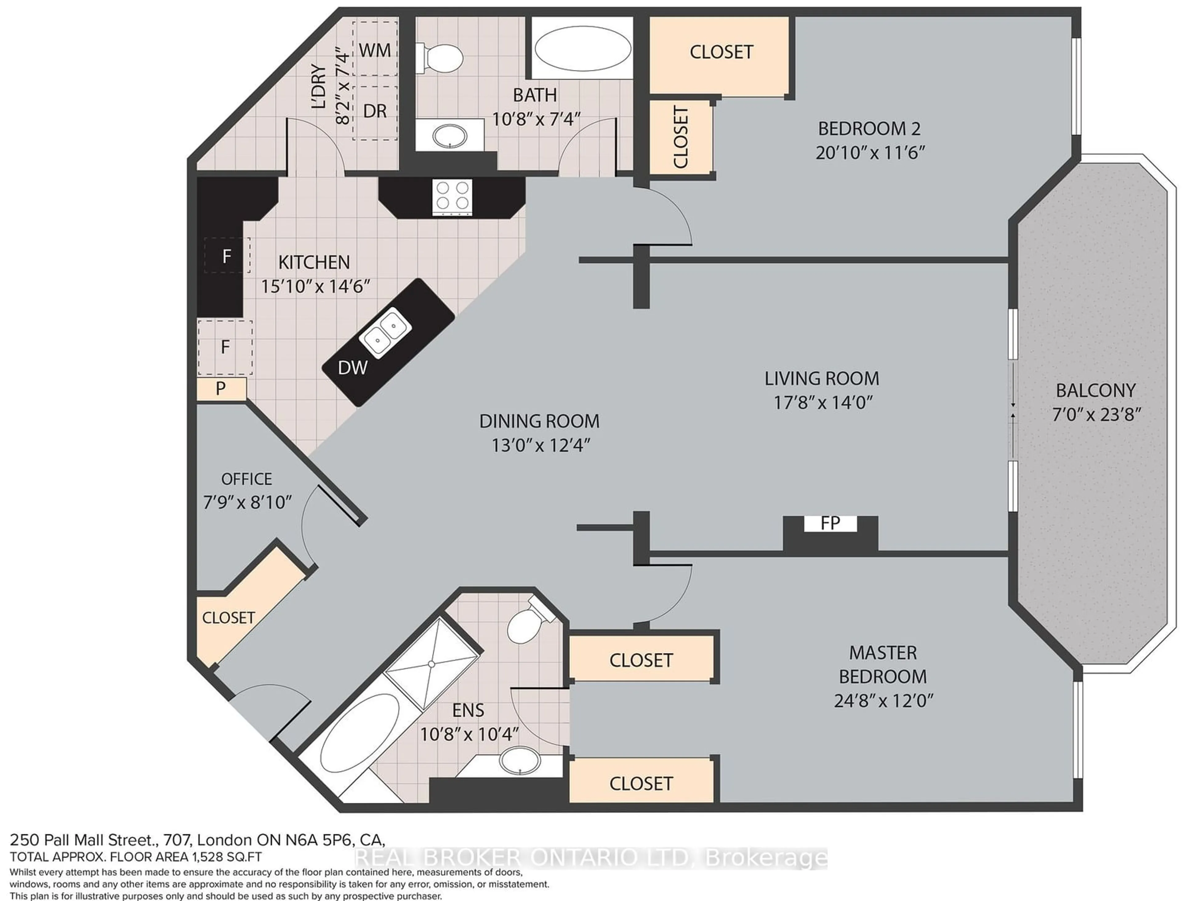 Floor plan for 250 Pall Mall St #707, London Ontario N6A 6K3