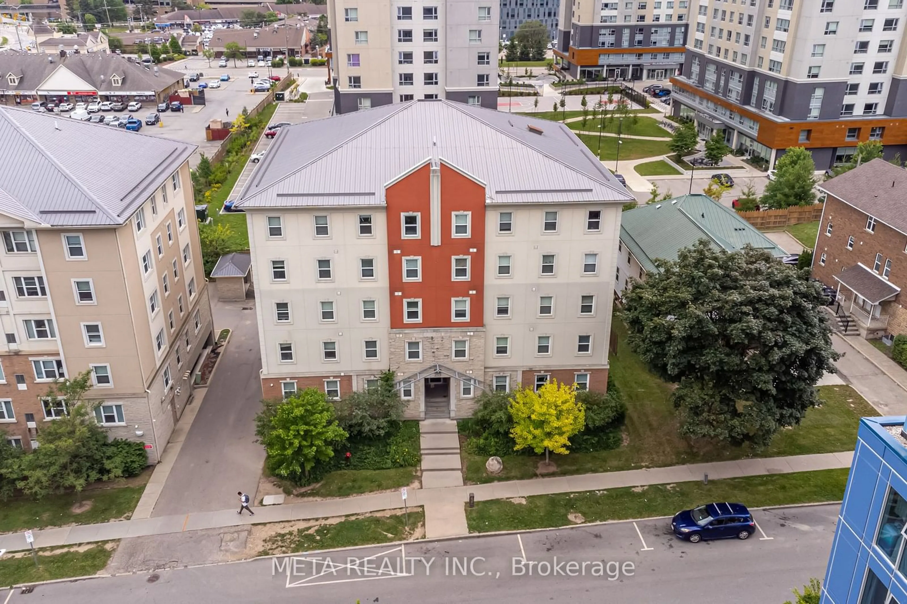 A pic from outside/outdoor area/front of a property/back of a property/a pic from drone, city buildings view from balcony for 253 Lester St #204, Waterloo Ontario N2L 3W6