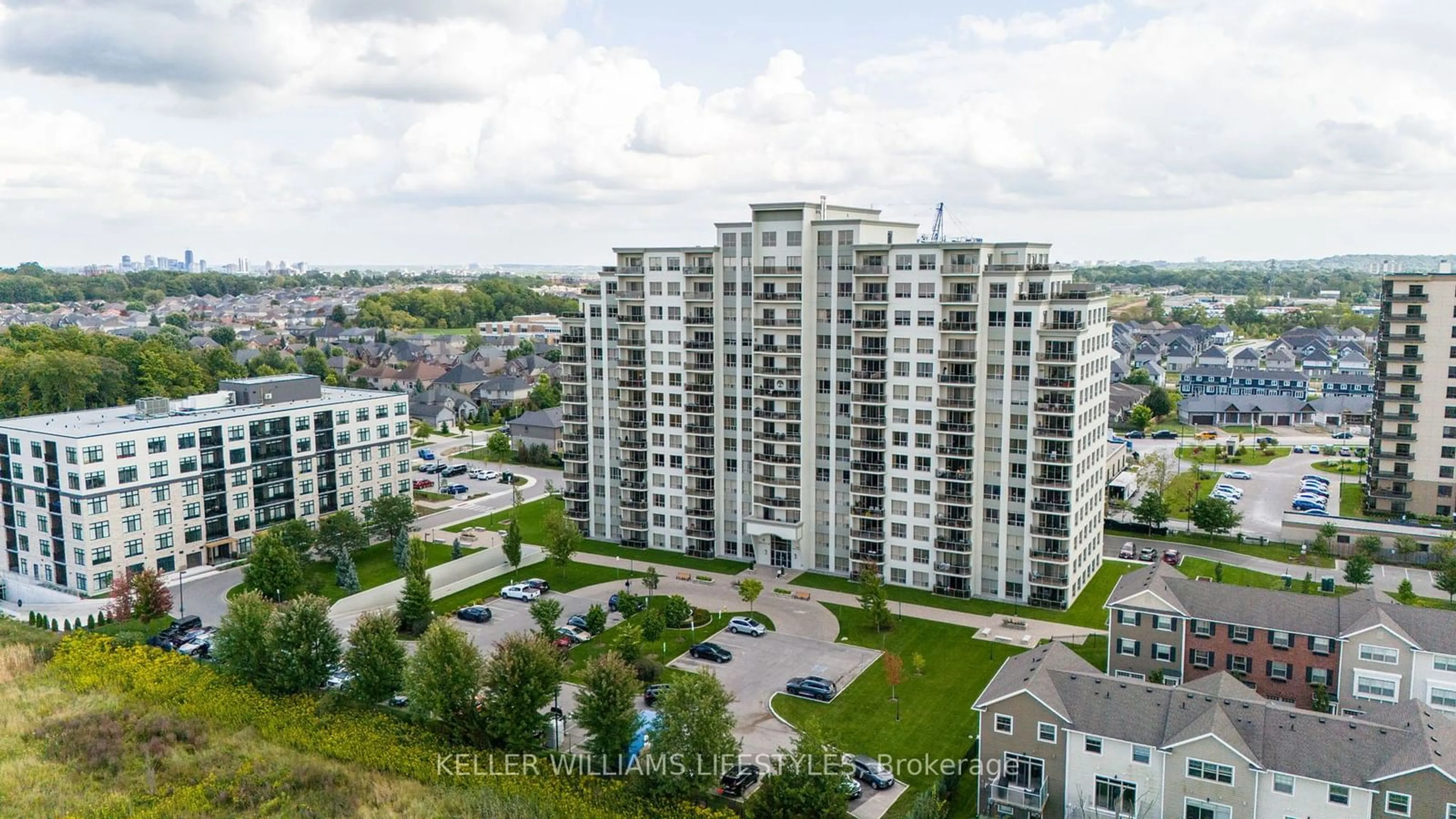 A pic from outside/outdoor area/front of a property/back of a property/a pic from drone, city buildings view from balcony for 1030 Coronation Dr #906, London Ontario N6G 0G5