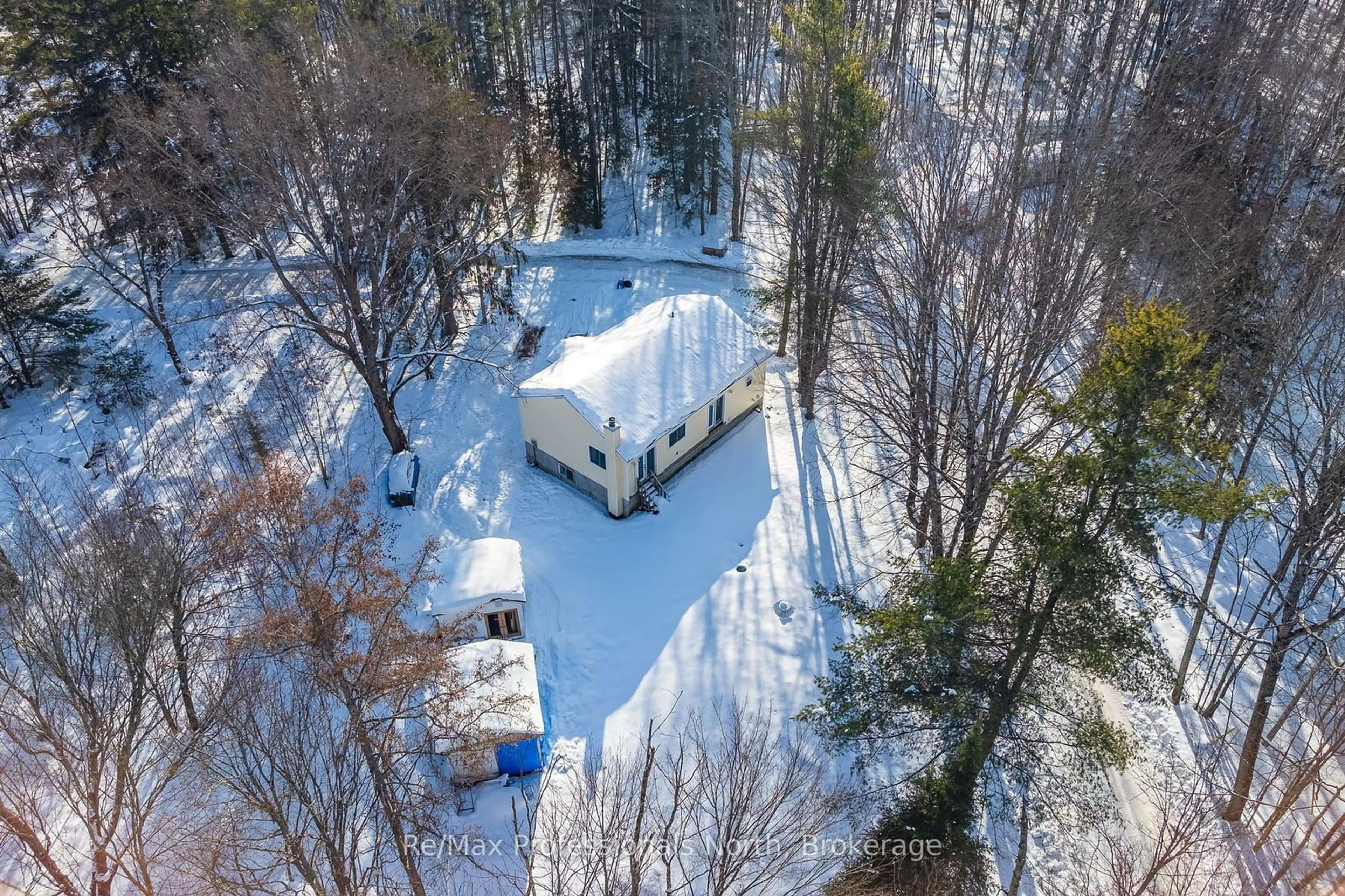 A pic from outside/outdoor area/front of a property/back of a property/a pic from drone, forest/trees view for 1011 Fitchett Lane, Gravenhurst Ontario P1P 1R3