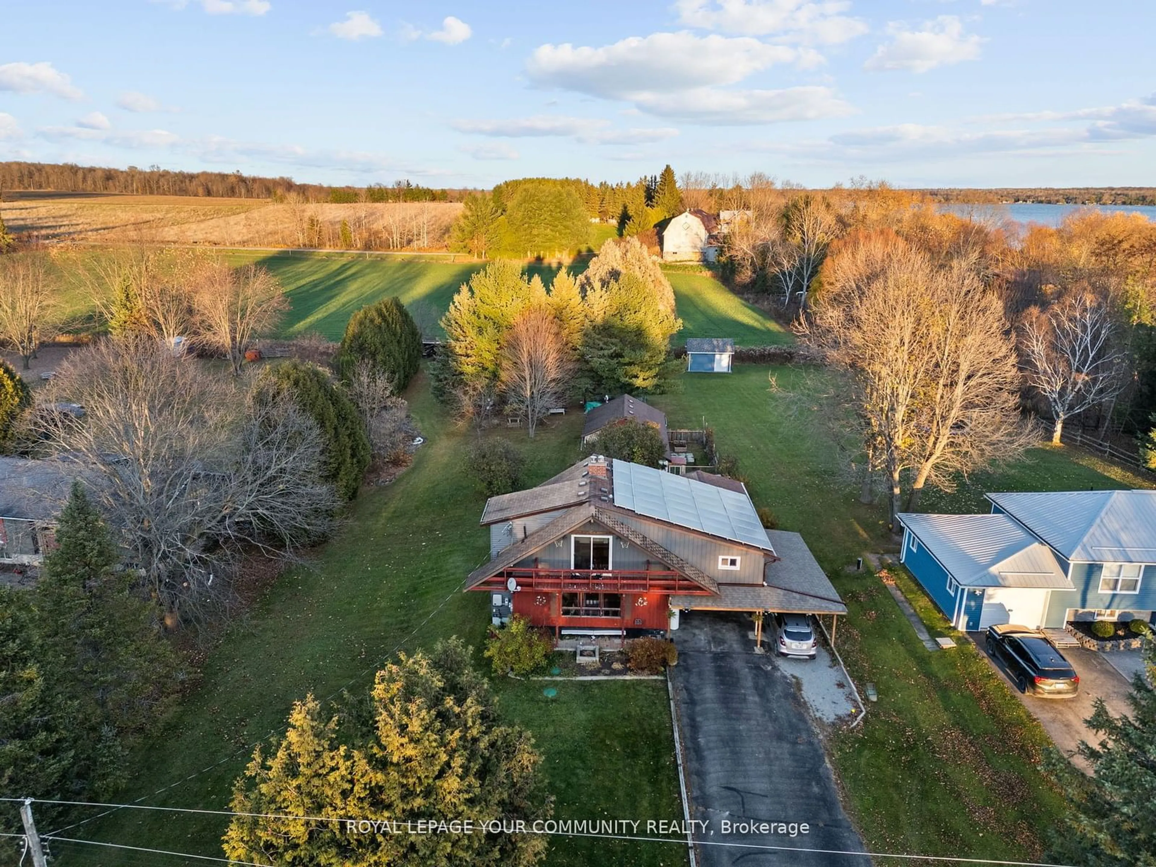 A pic from outside/outdoor area/front of a property/back of a property/a pic from drone, water/lake/river/ocean view for 79 Ball Point Rd, Kawartha Lakes Ontario K0M 2C0