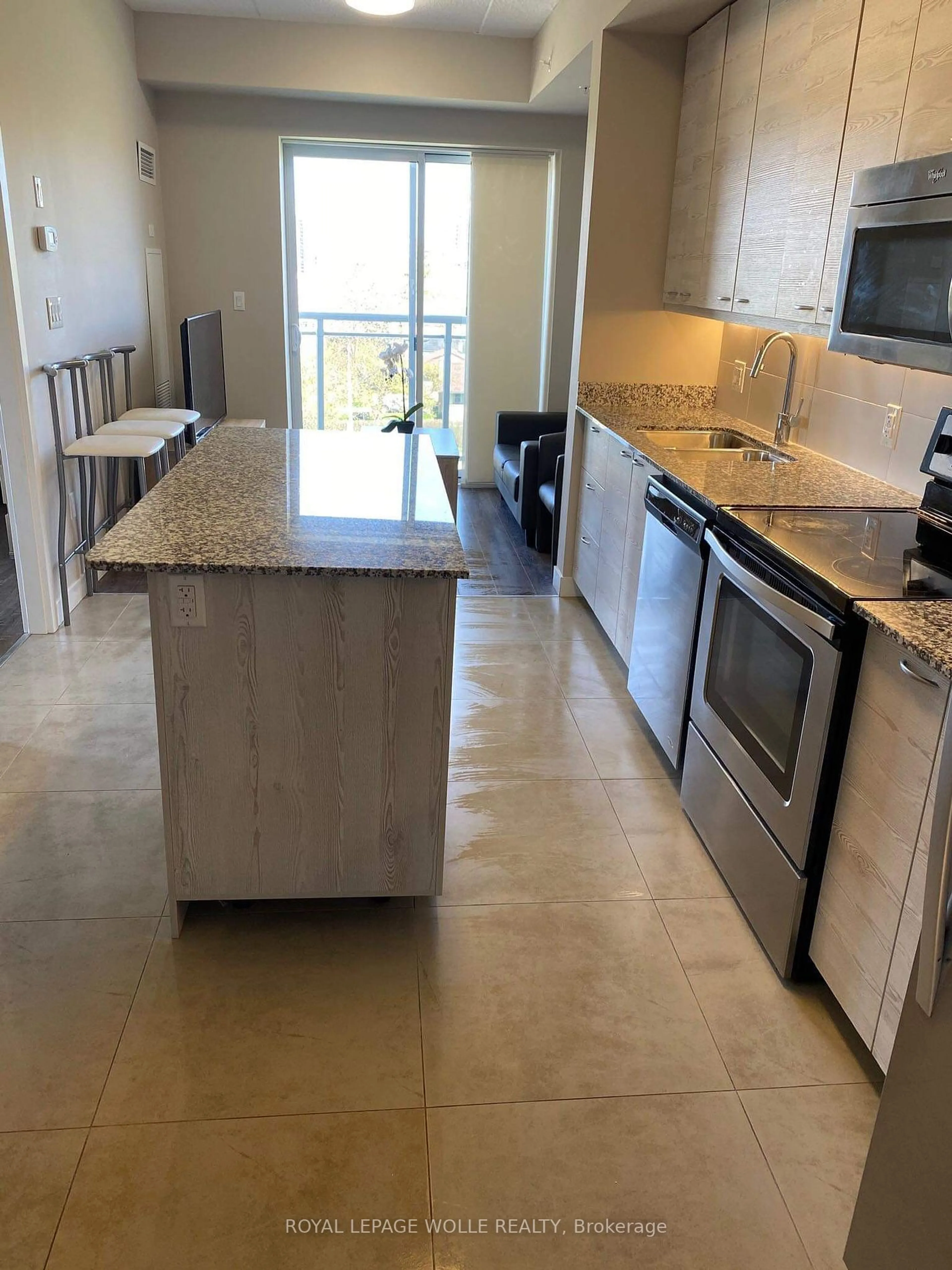 Open concept kitchen, ceramic/tile floor for 280 Lester St #404, Waterloo Ontario N2L 0G2