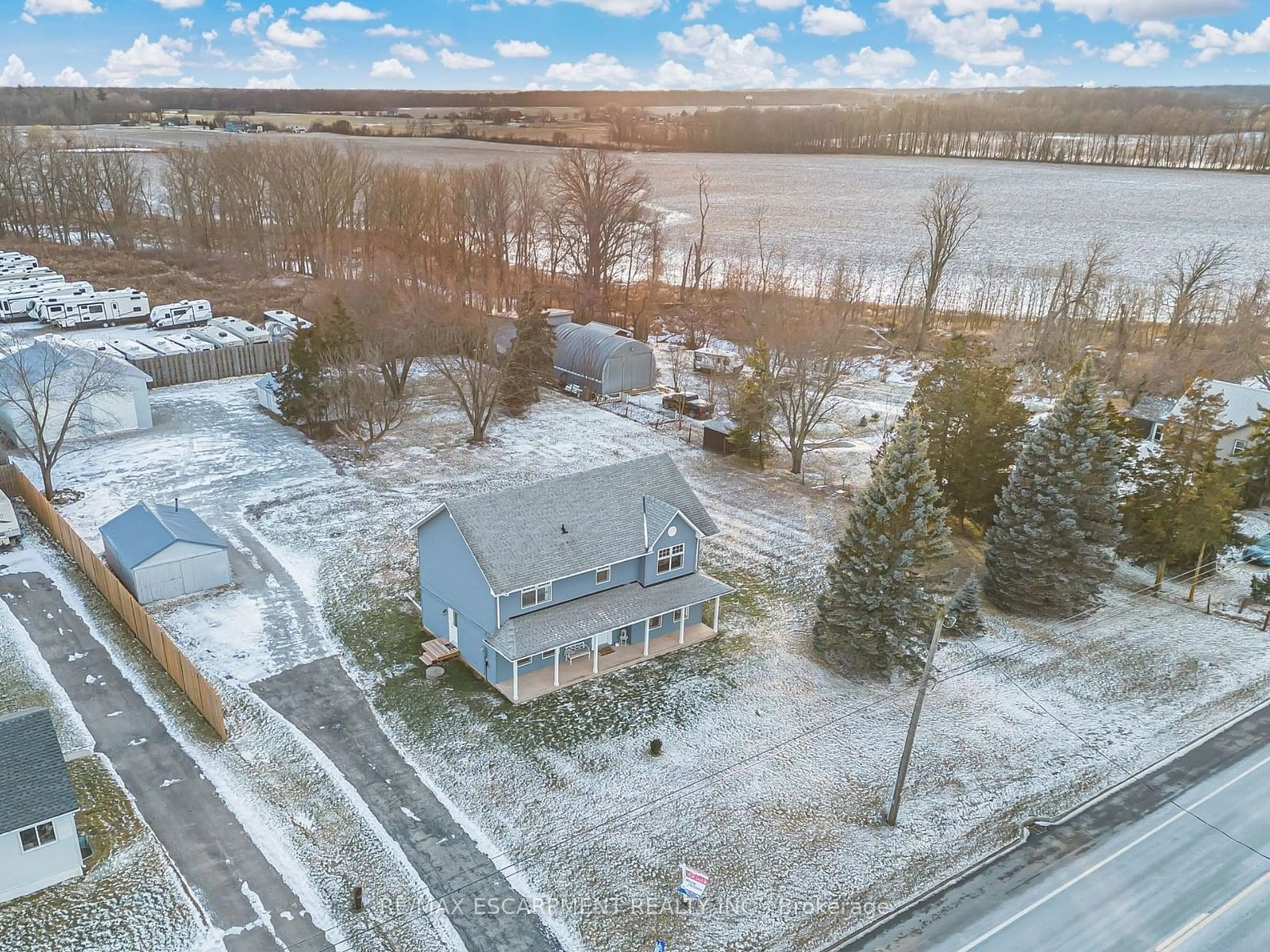 A pic from outside/outdoor area/front of a property/back of a property/a pic from drone, water/lake/river/ocean view for 7580 Regional 20 Rd, West Lincoln Ontario L0R 2A0