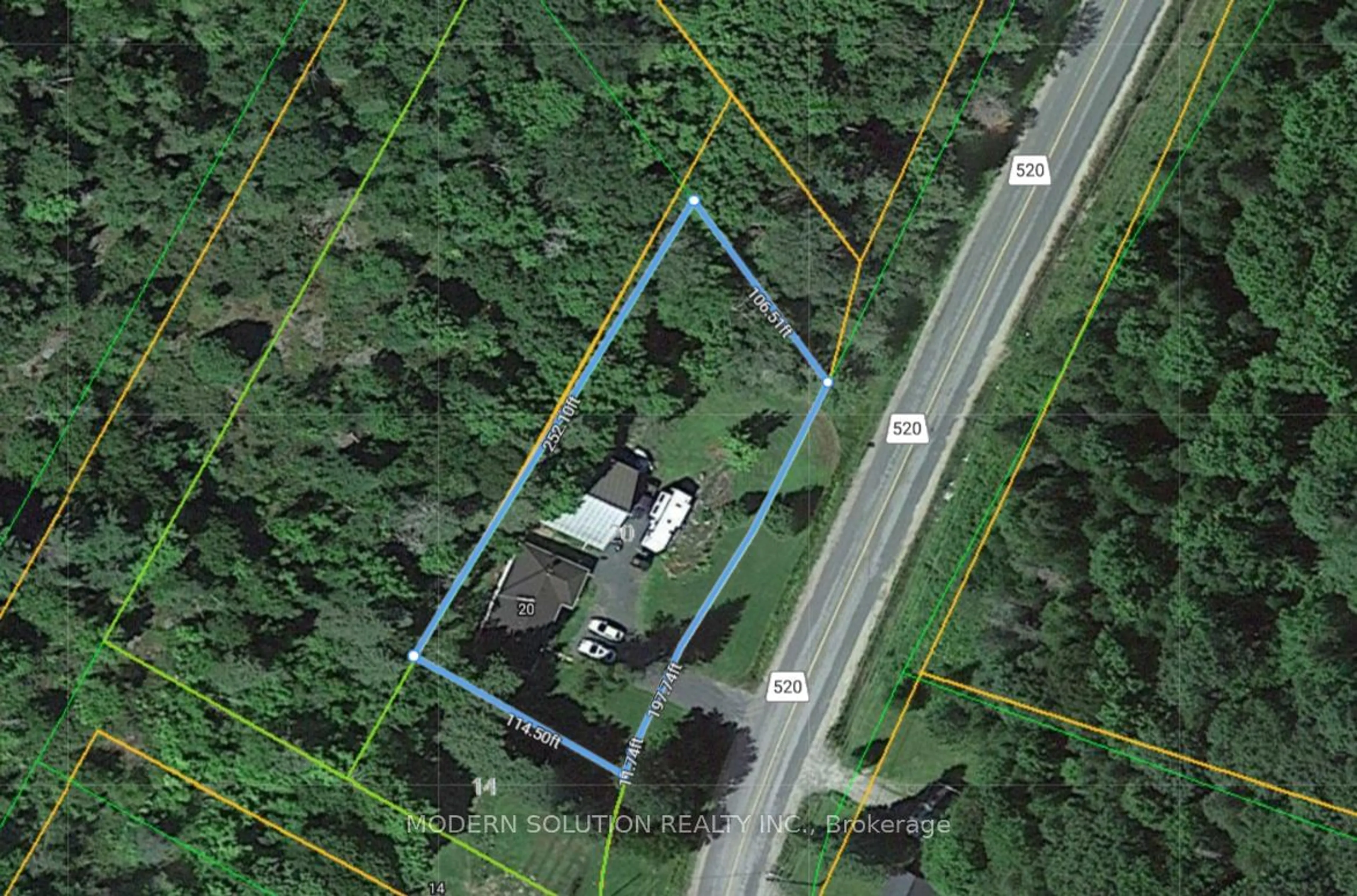 A pic from outside/outdoor area/front of a property/back of a property/a pic from drone, street for 20 & 14 Highway 520, Parry Sound Ontario P0A 1G0