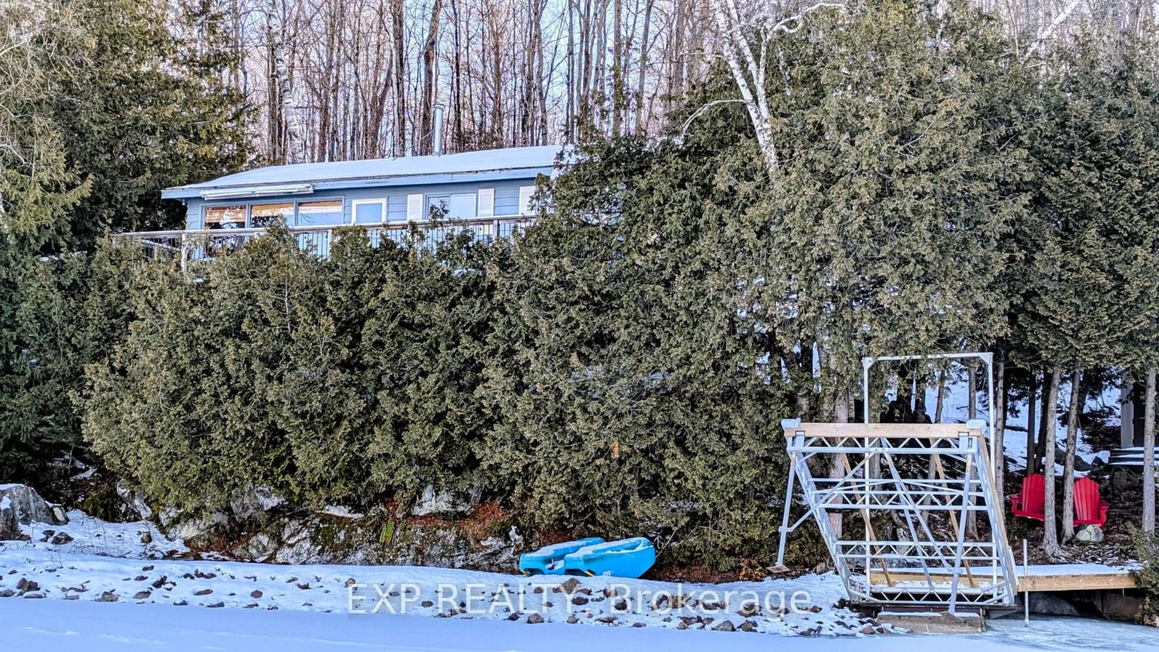 A pic from outside/outdoor area/front of a property/back of a property/a pic from drone, water/lake/river/ocean view for 400B Gilbert Bay Lane, Wollaston Ontario K0L 1P0