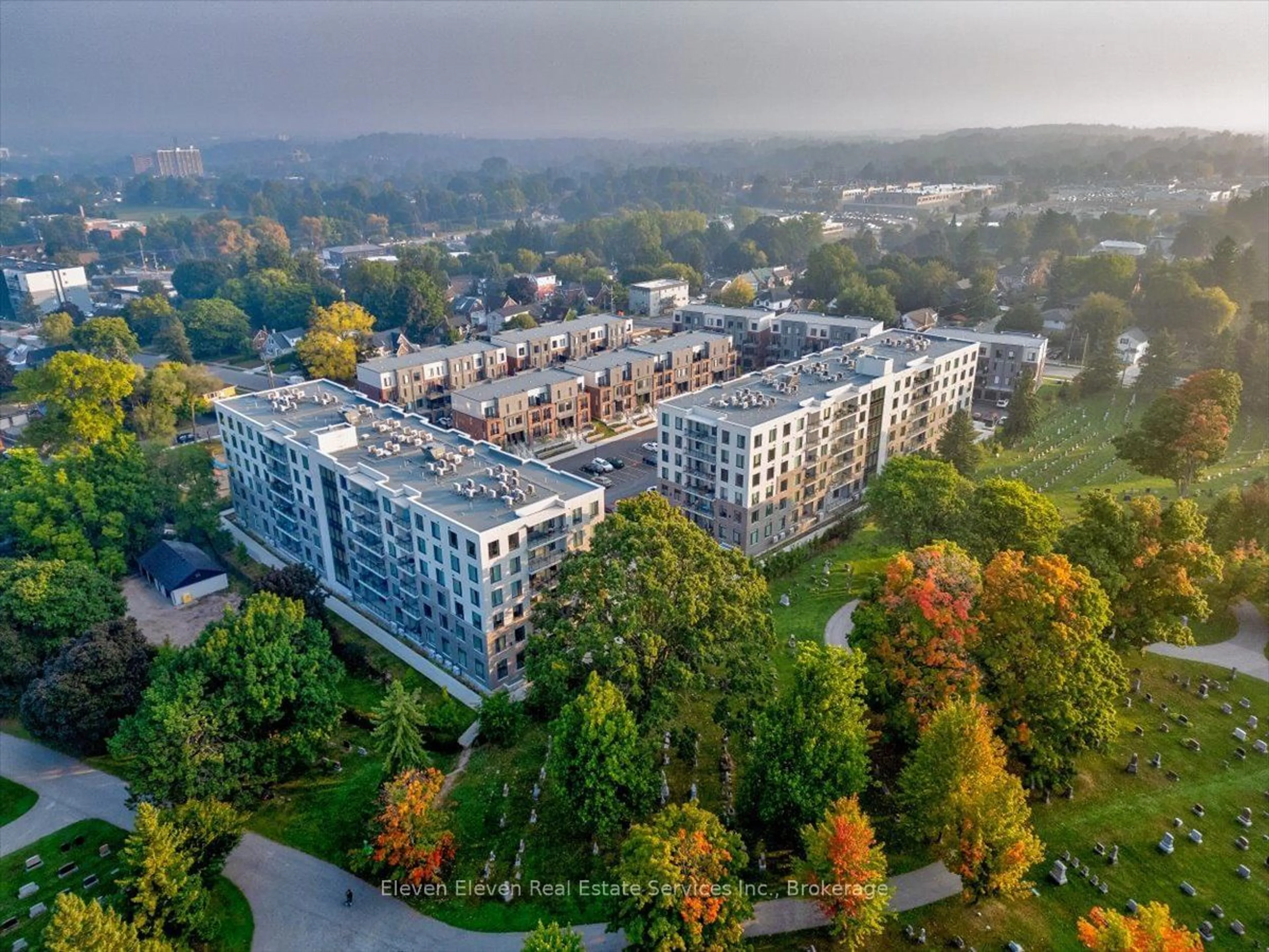 A pic from outside/outdoor area/front of a property/back of a property/a pic from drone, city buildings view from balcony for 107 Roger St #516, Waterloo Ontario N2J 0G3