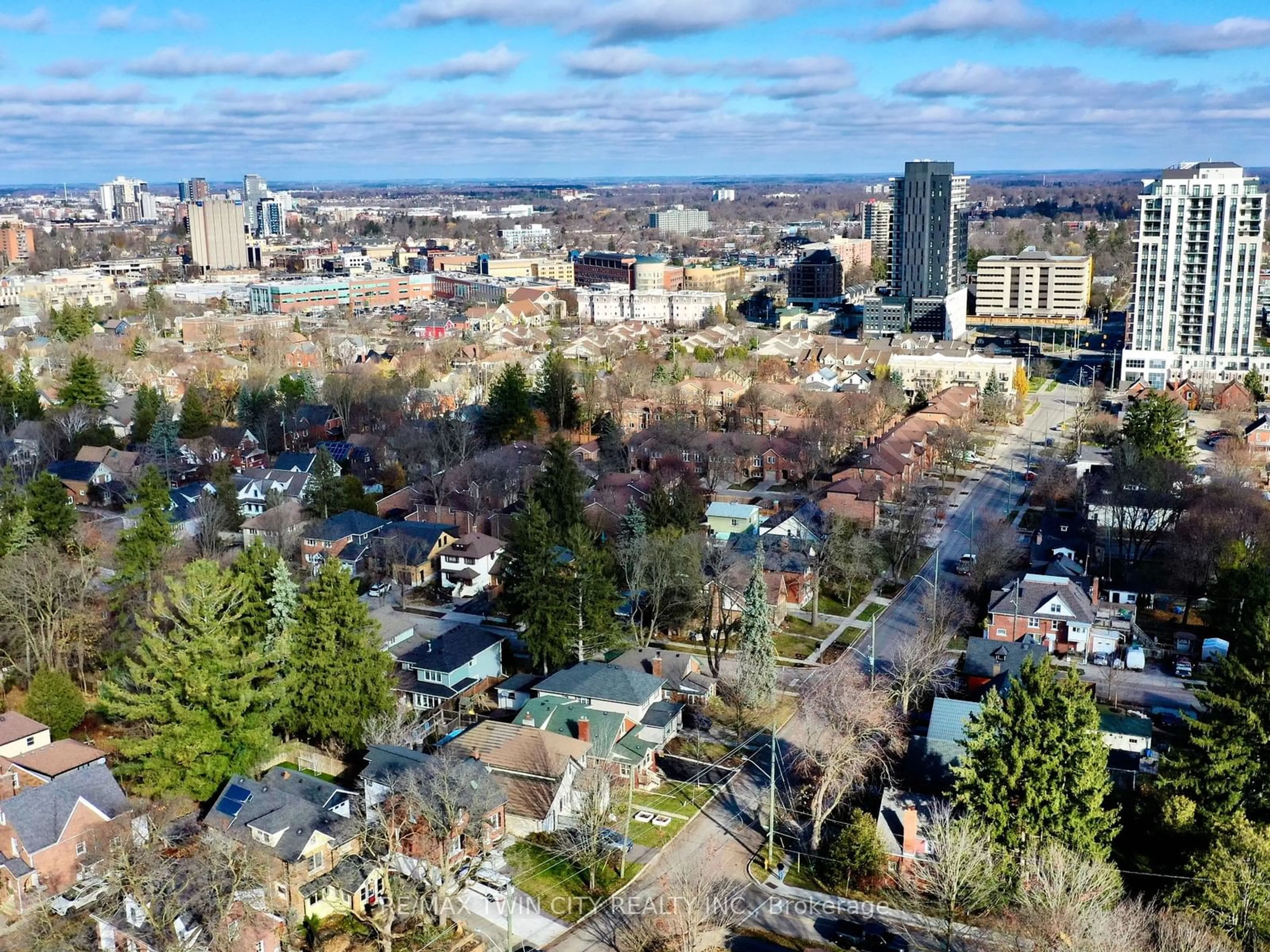 A pic from outside/outdoor area/front of a property/back of a property/a pic from drone, city buildings view from balcony for 80 Allen St, Waterloo Ontario N2L 1E4