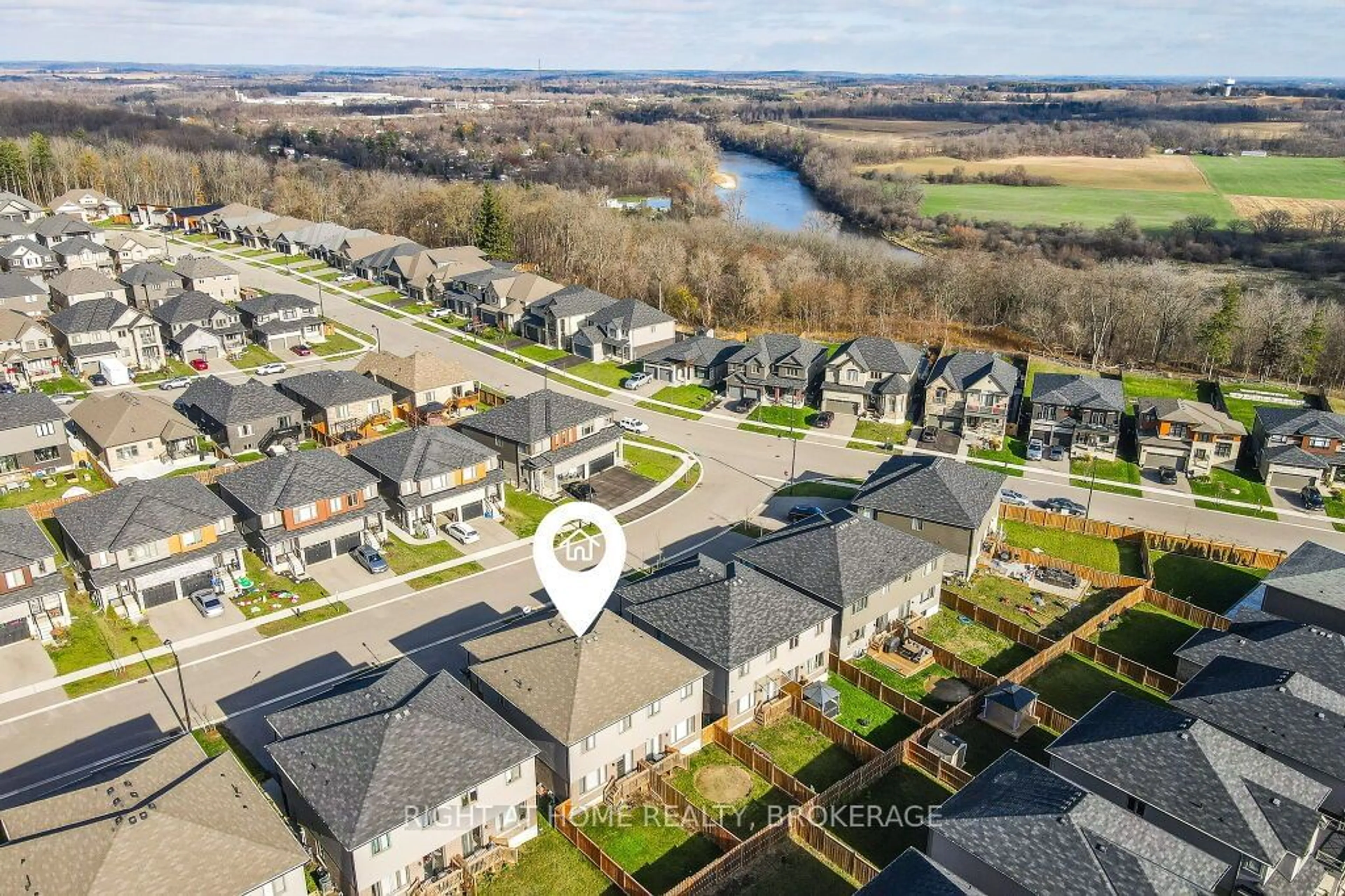 A pic from outside/outdoor area/front of a property/back of a property/a pic from drone, water/lake/river/ocean view for 31 Baker Lane, Brant Ontario N3L 0J7