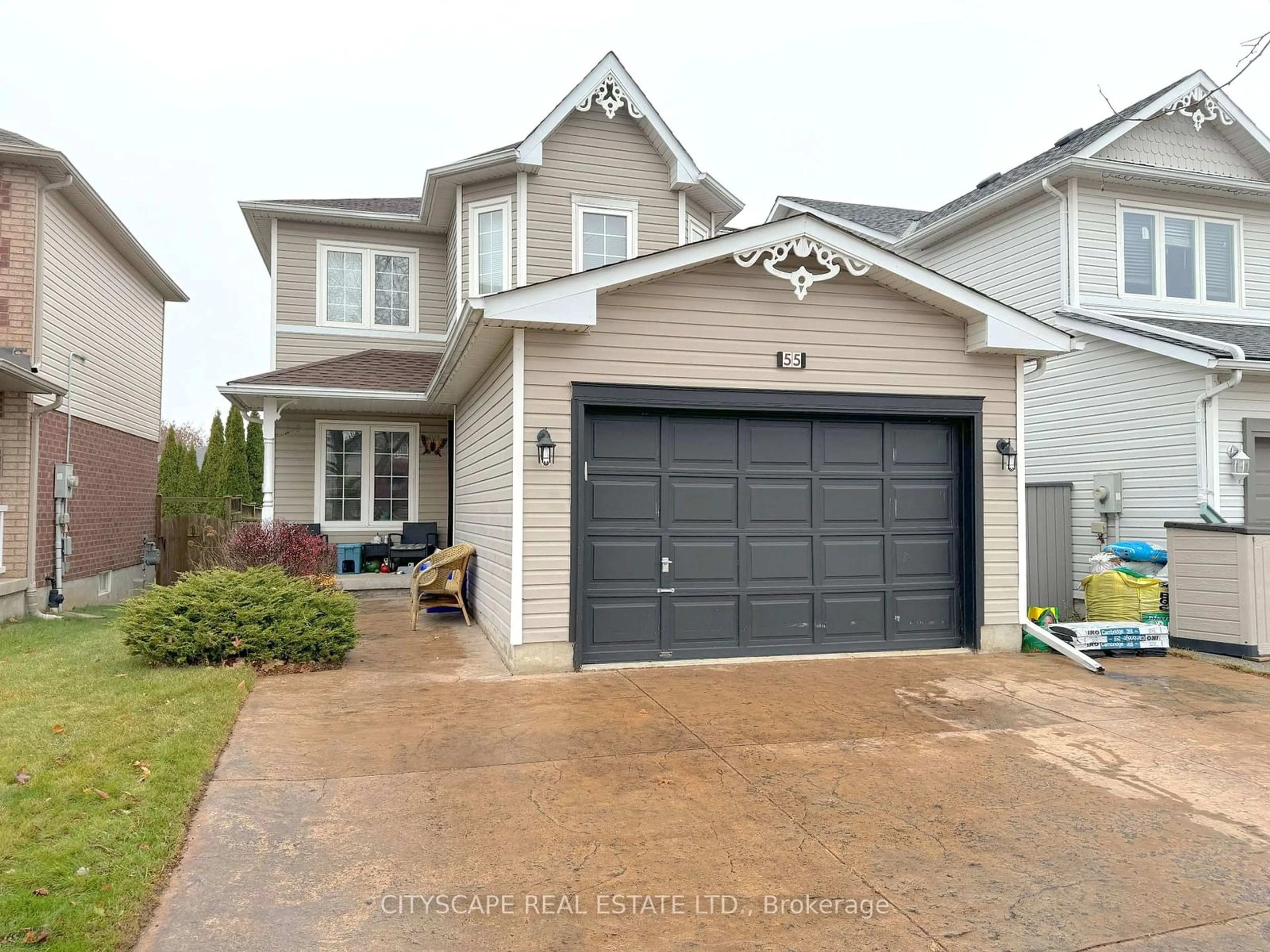 Home with vinyl exterior material, street for 55 Langlaw Dr, Cambridge Ontario N1P 1J1