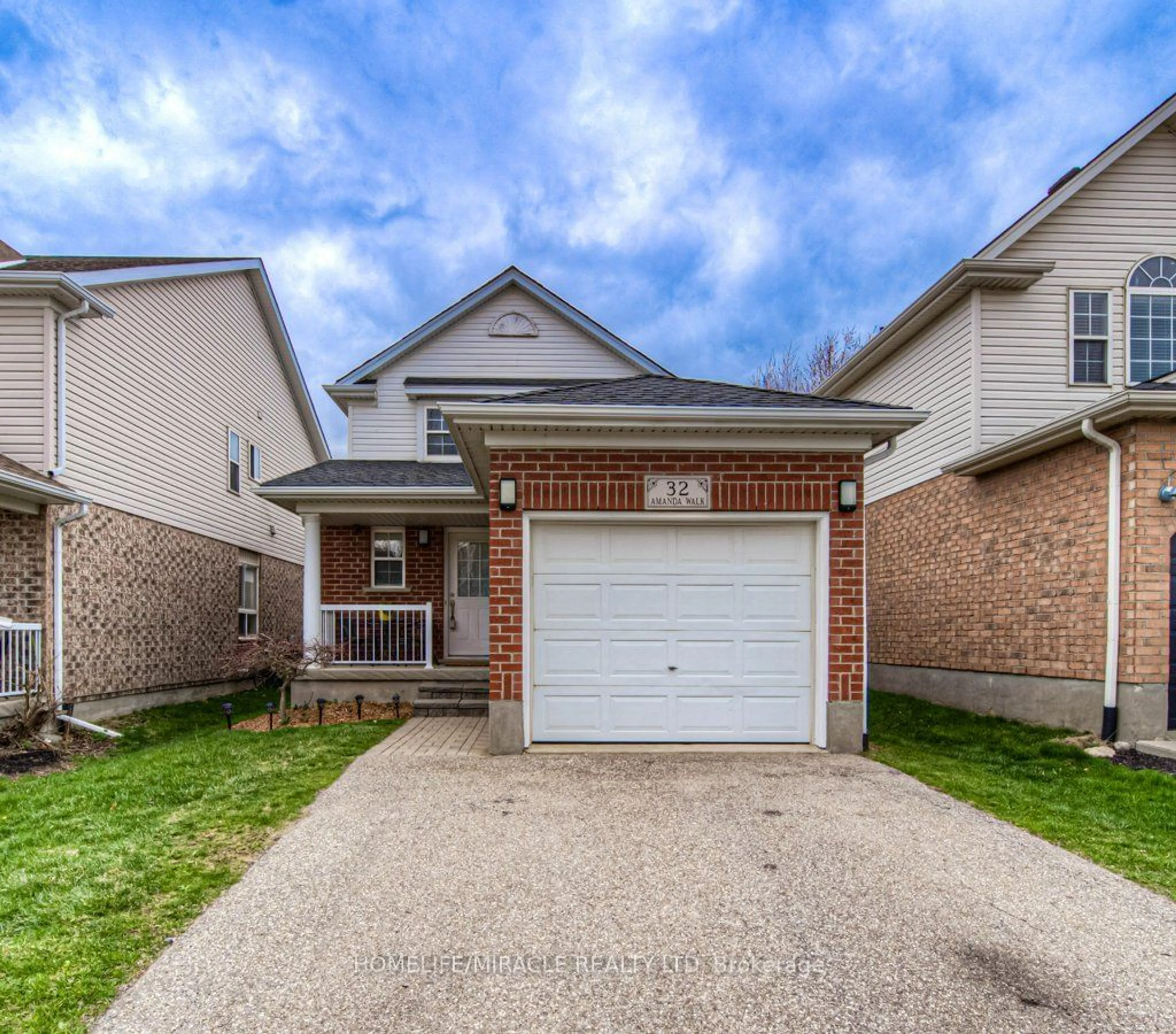 Home with brick exterior material, street for 32 Amanda Walk, Cambridge Ontario N3C 4K8