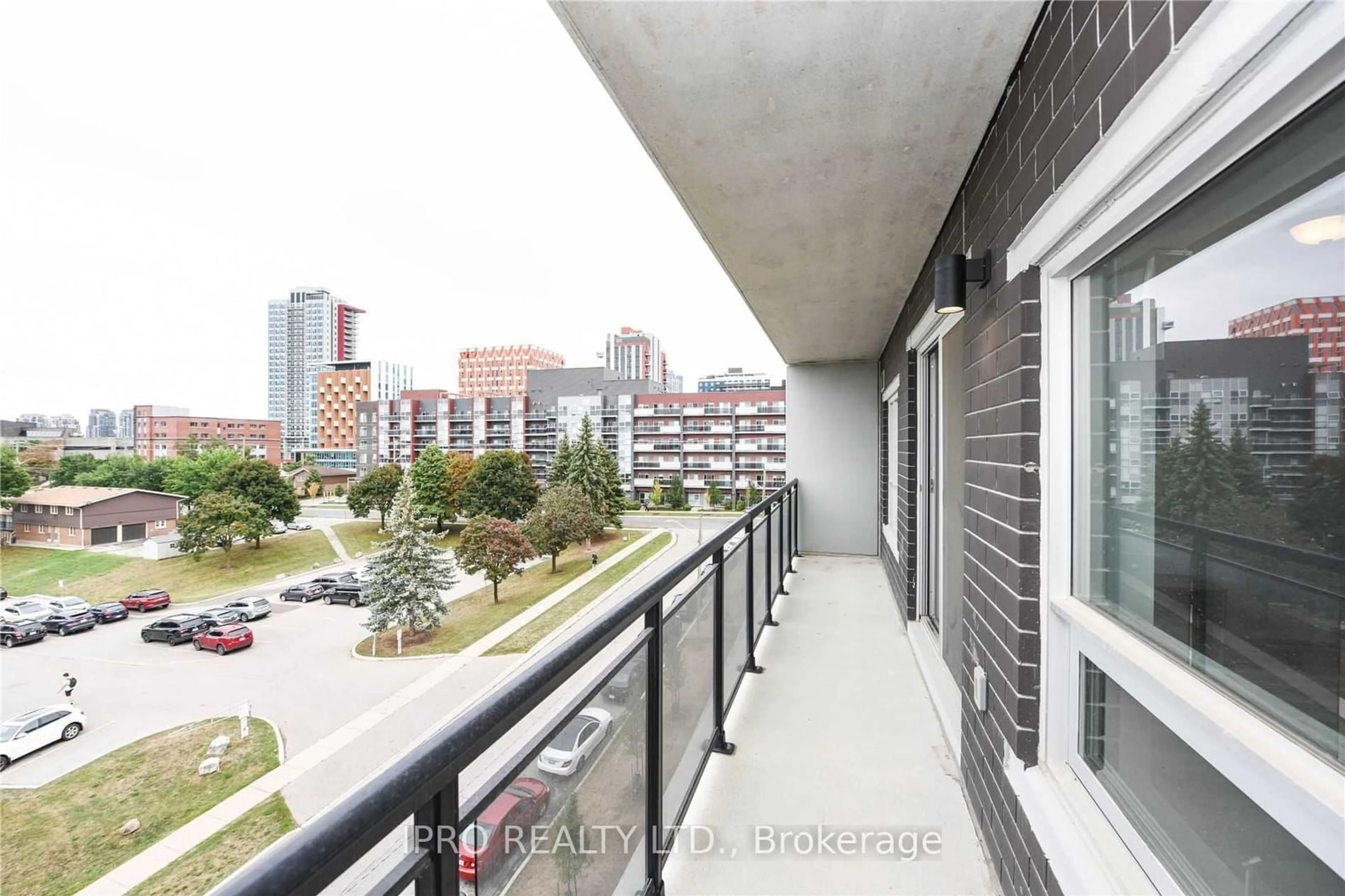 Balcony in the apartment, city buildings view from balcony for 275 Larch St #B211, Waterloo Ontario N2L 3R2