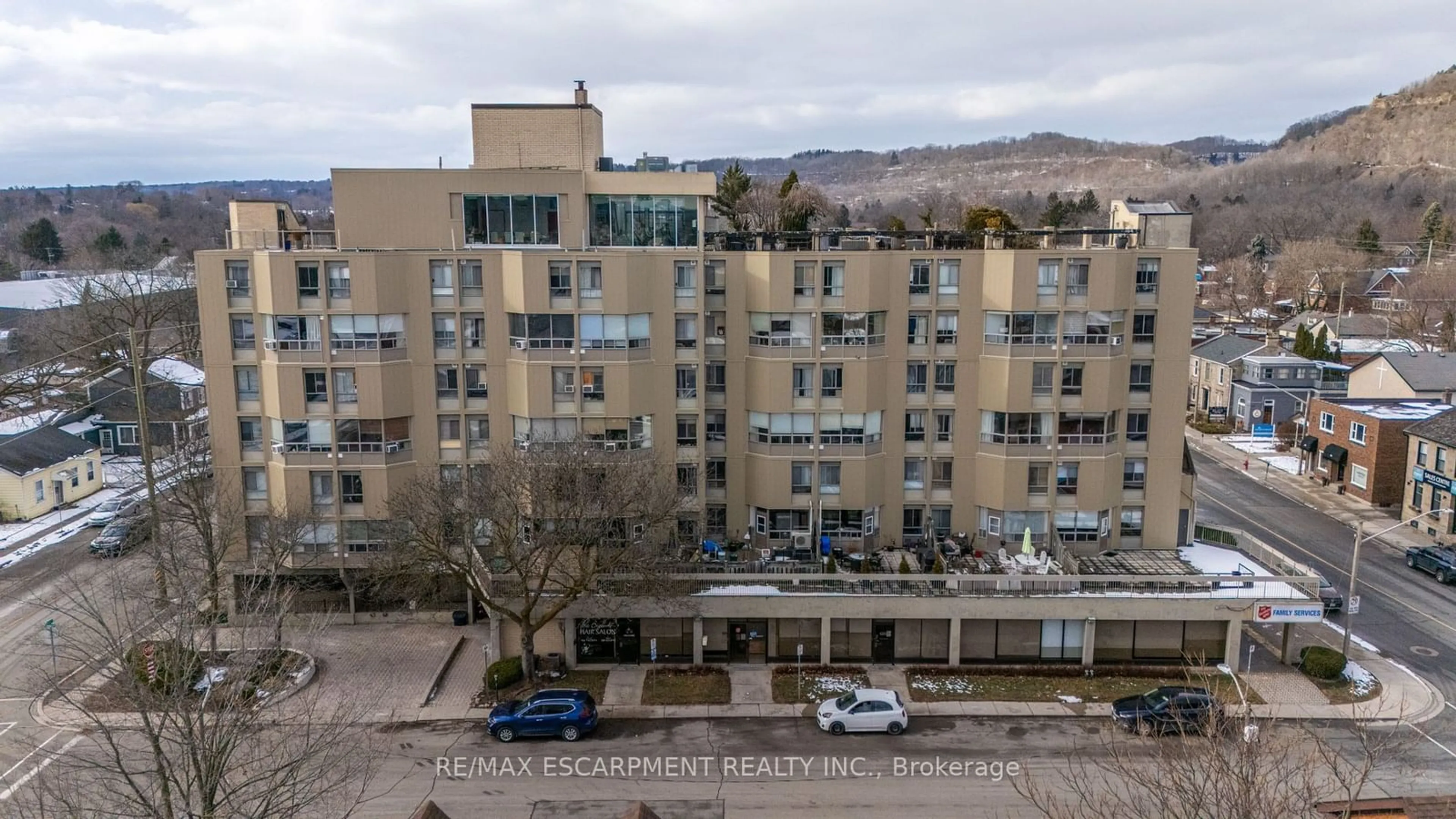 A pic from outside/outdoor area/front of a property/back of a property/a pic from drone, city buildings view from balcony for 10 John St #413, Hamilton Ontario L9H 6J3