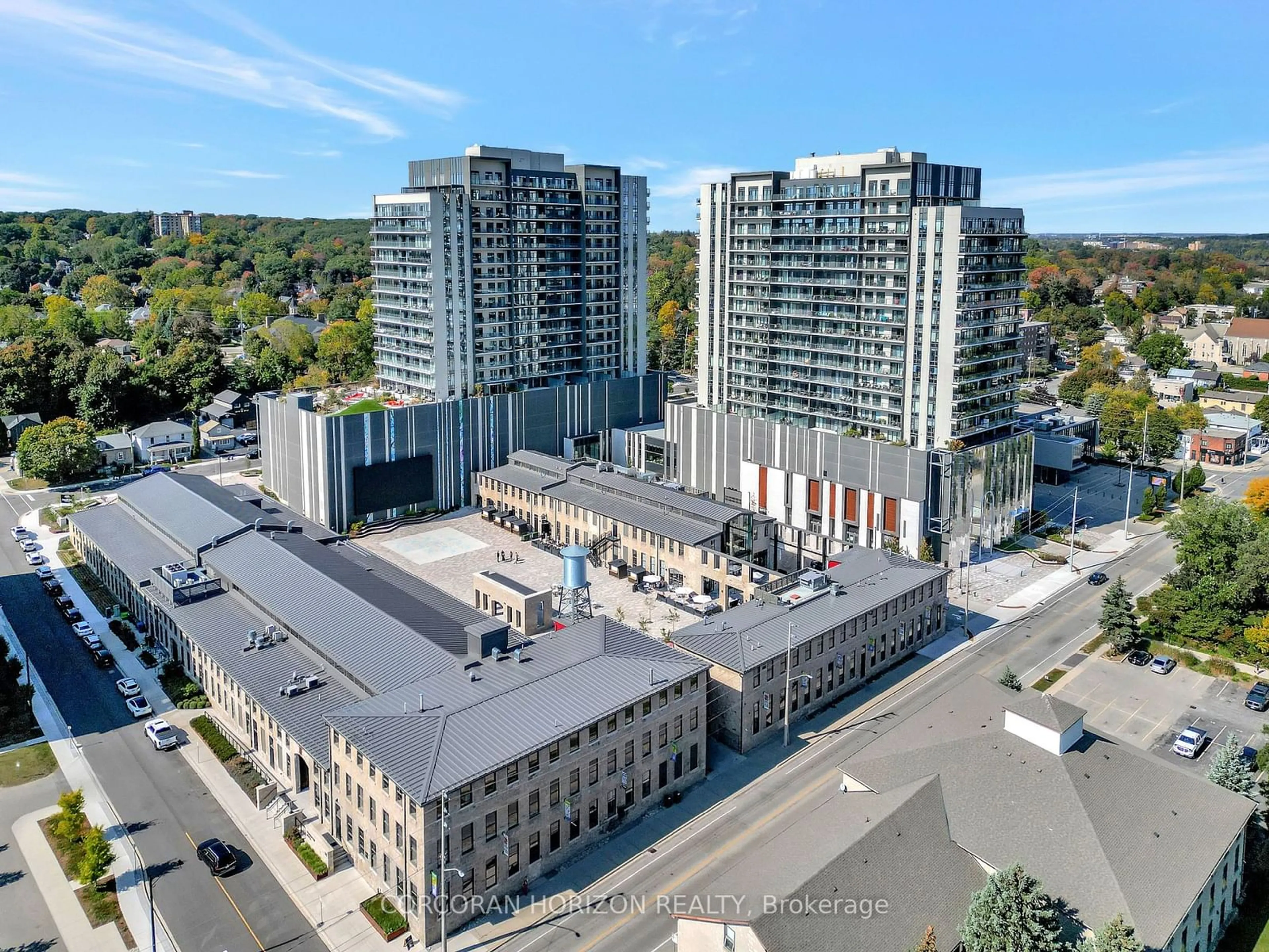 A pic from outside/outdoor area/front of a property/back of a property/a pic from drone, city buildings view from balcony for 50 Grand Ave #1614, Cambridge Ontario N1S 0C2