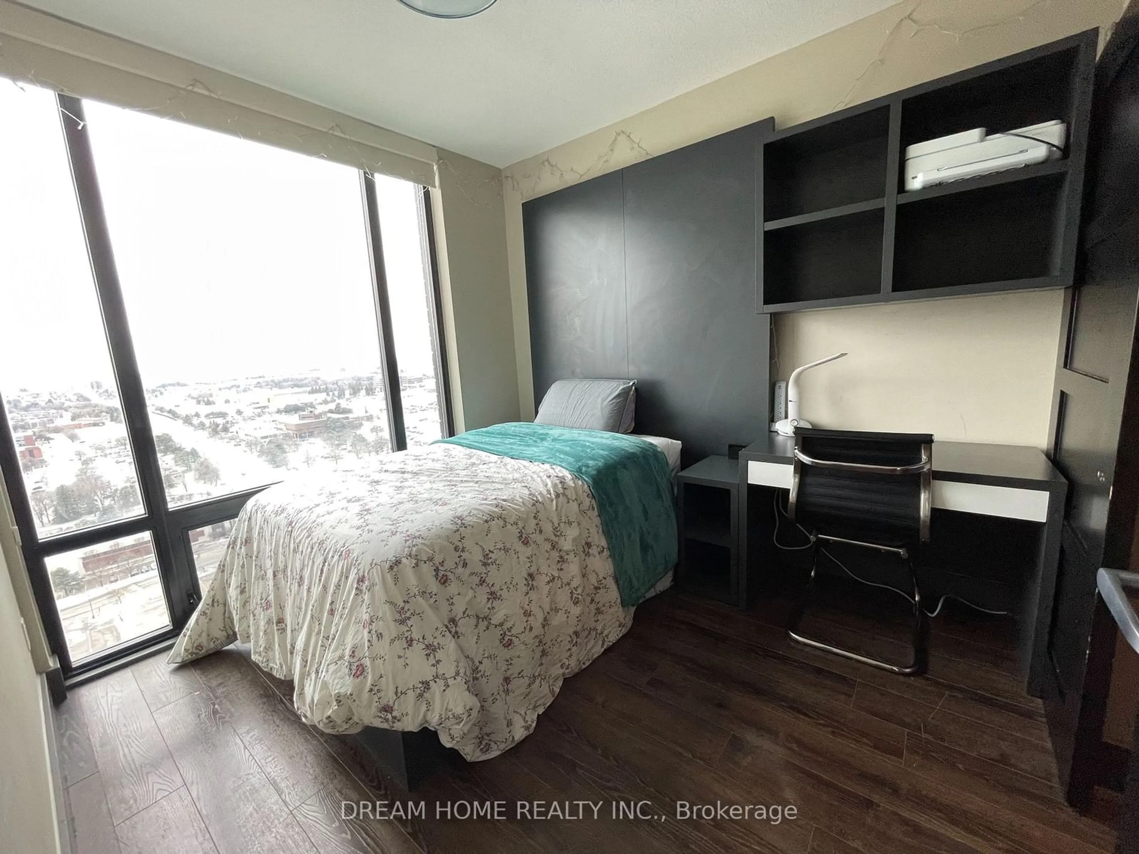 Bedroom with bed, wood/laminate floor for 330 Phillip St #N2601, Waterloo Ontario N2L 3W9