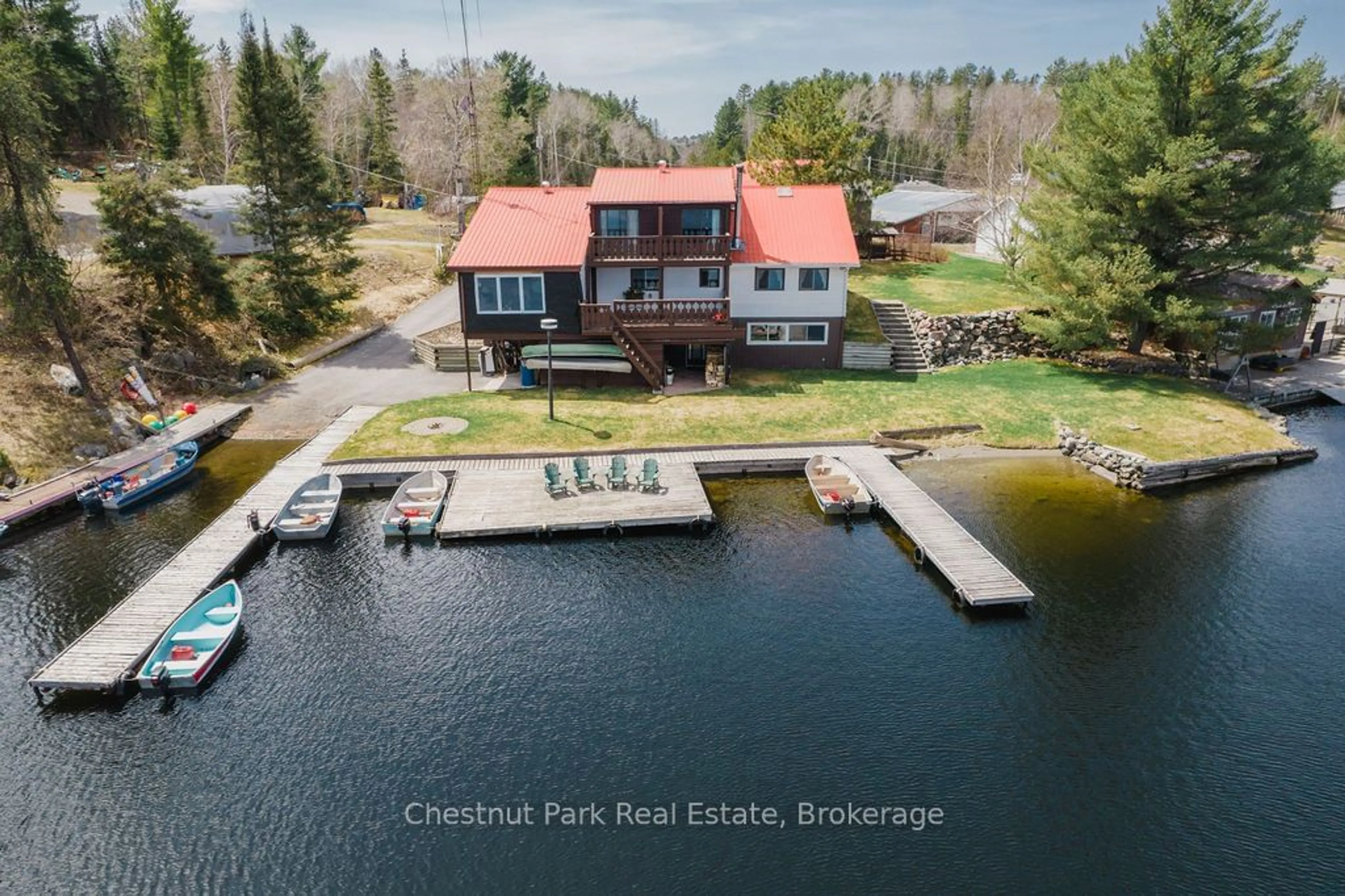 A pic from outside/outdoor area/front of a property/back of a property/a pic from drone, water/lake/river/ocean view for 51 STEVENS Rd, Temagami Ontario P0H 2H0